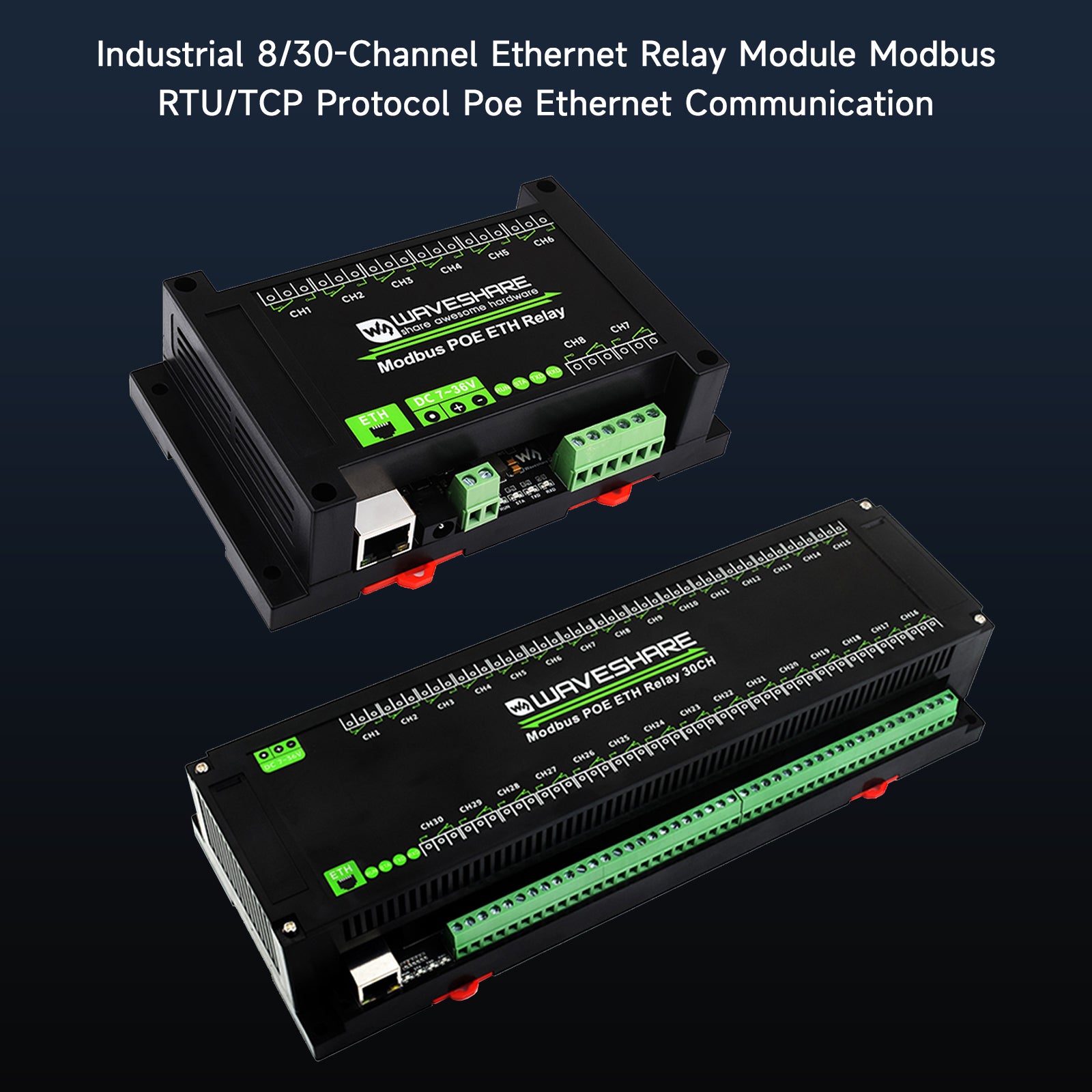 Module de relais Ethernet 8/30 canaux, protocole Modbus TCP, Communication Ethernet Poe