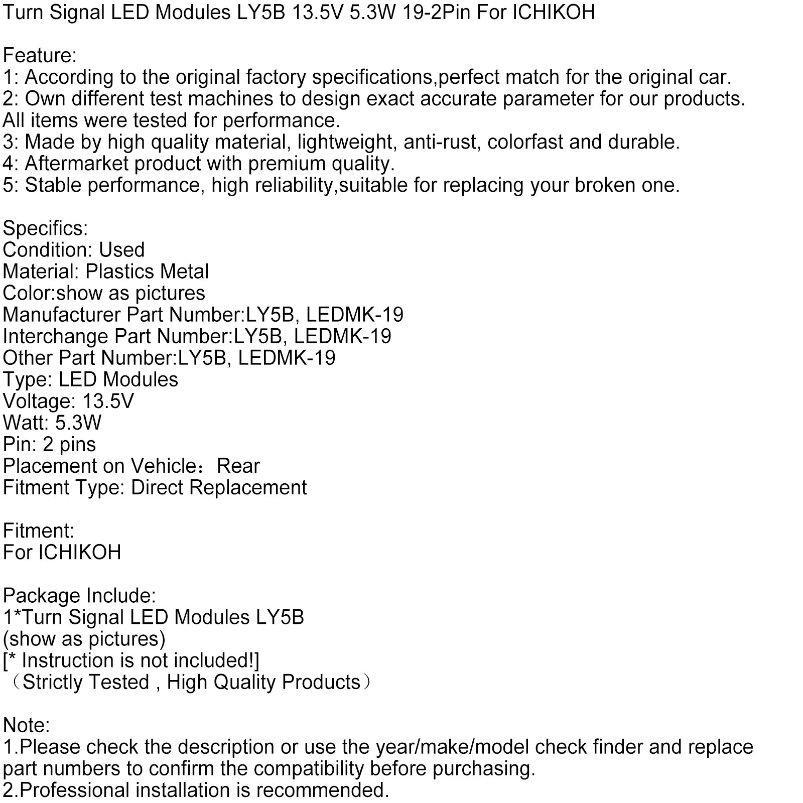 Turn Signal LED Modules LY5B 13.5V 5.3W 19-2Pin For ICHIKOH