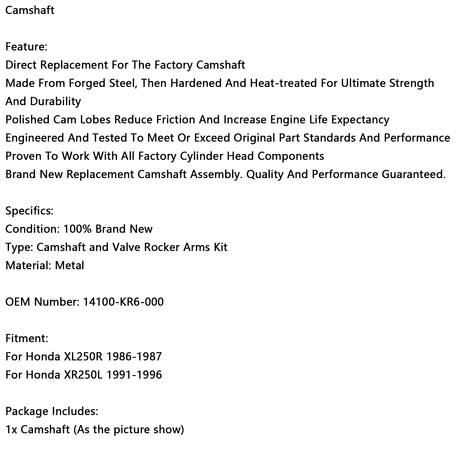 Camshaft Rocker Arm For Honda XL250R XR250L 1986-1996 14100-KR6-000