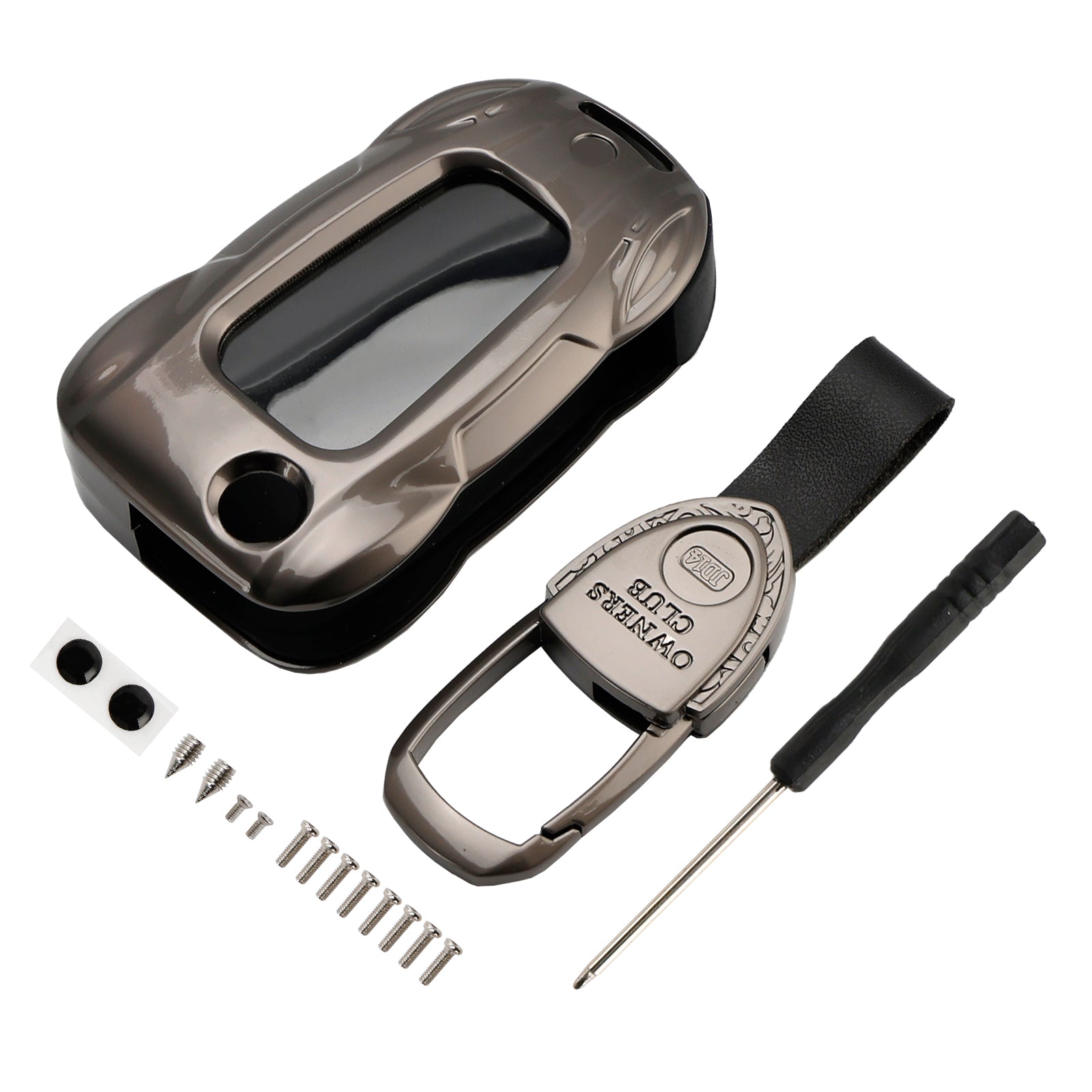 Leather Alloy Zinc Car Key Gray Case Cover For VW Polo Skoda