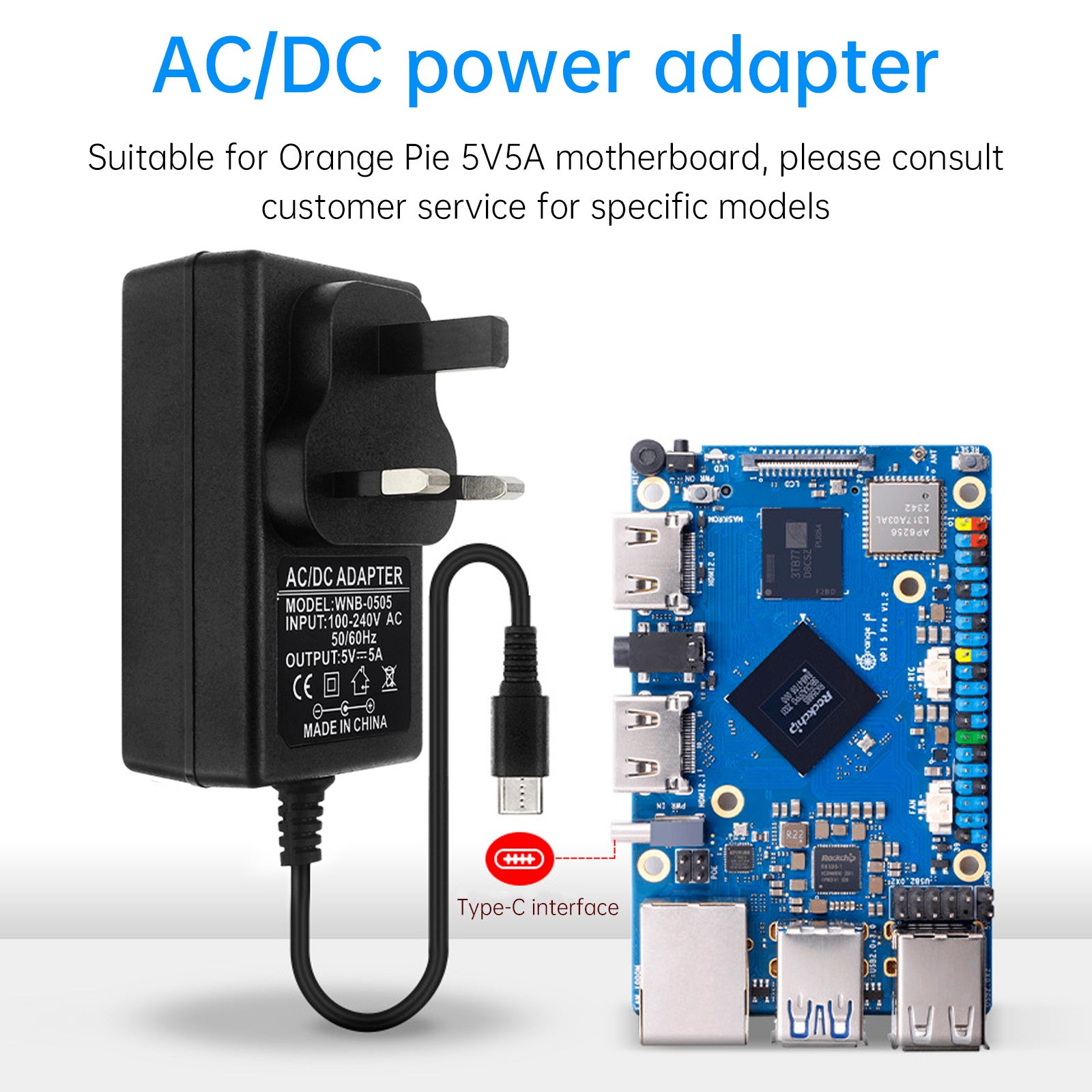 Orange Pi 5Pro voedingsadapter Type-C 5V5A voeding OrangePi 5MAX/CM5 US-stekker