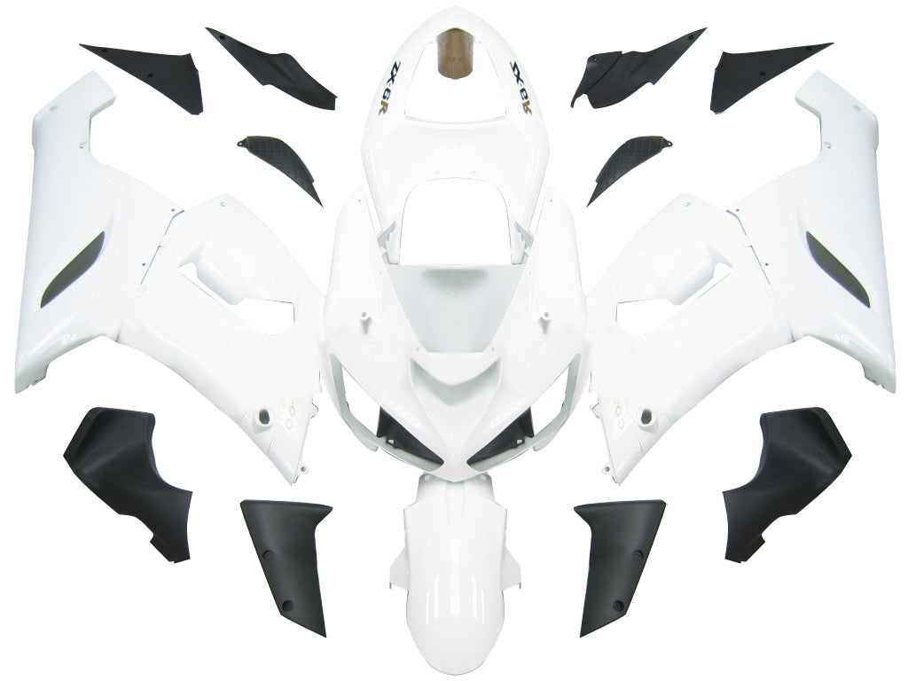 2005-2006 Kawasaki ZX6R 636 Fairings White ZX6R Ninja Racing Generic