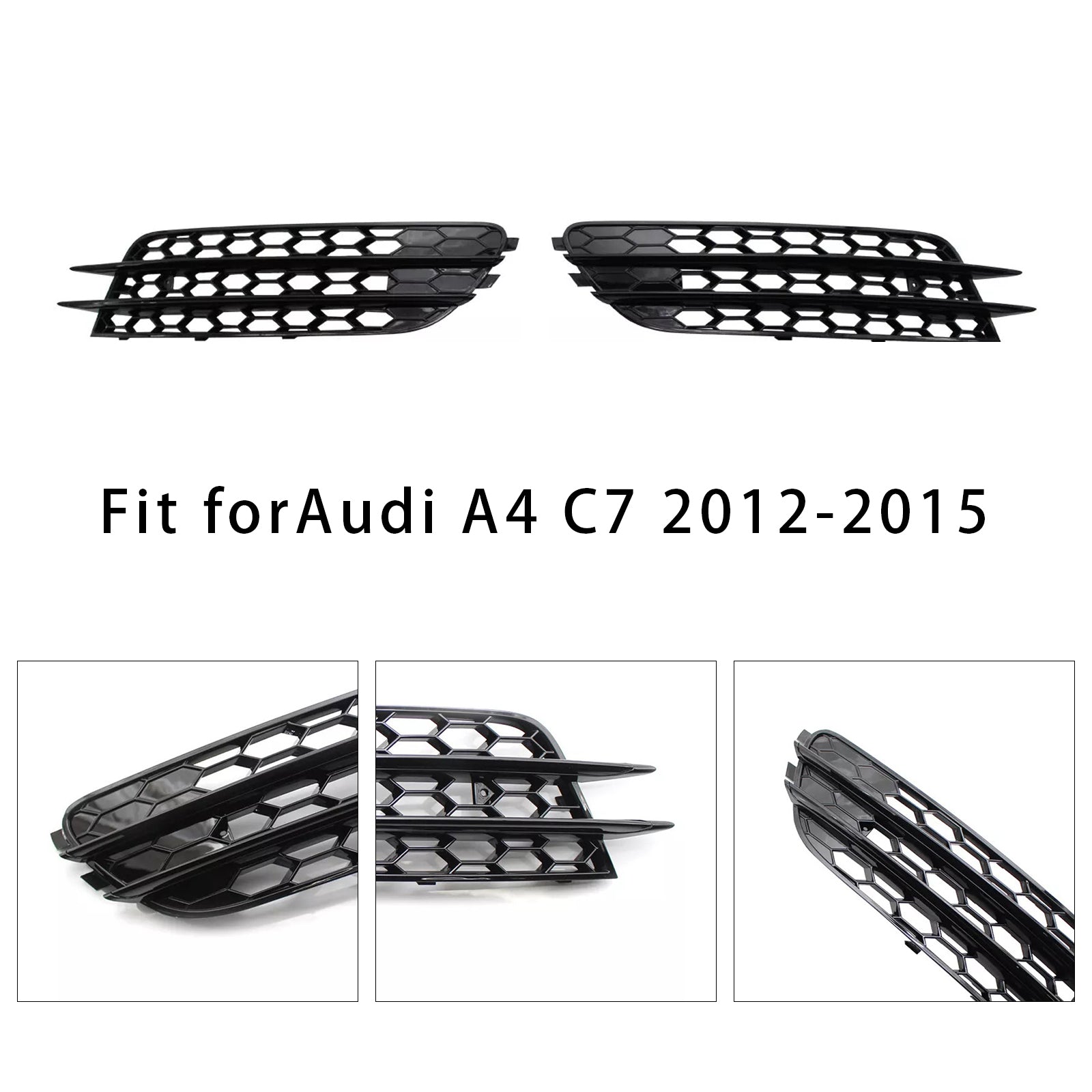 2012-2015 Audi A4 C7 Front Bumper Honeycomb Fog Grille Cover Black