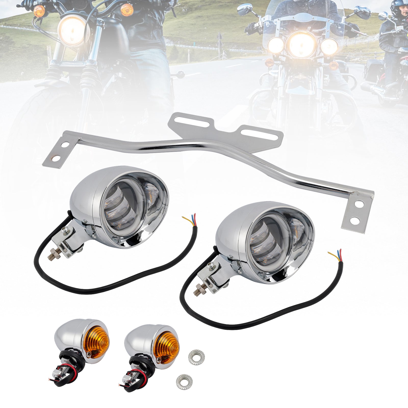 Motorcycle Beam Headlight Fog lampe personnalisée Chrome # D21 pour Racer Bobber Chopper