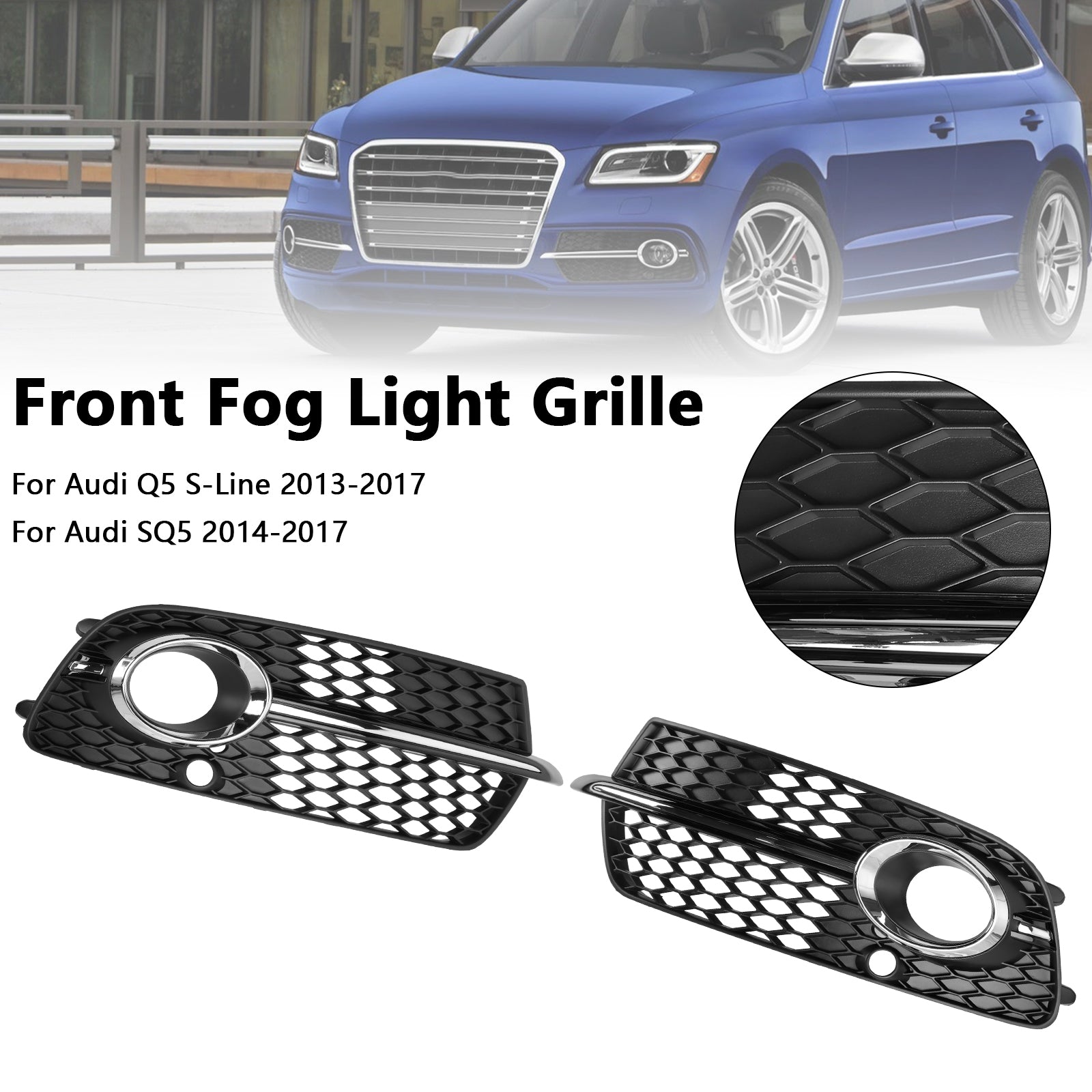 Calandre de phare antibrouillard pour pare-choc avant, compatible avec Audi Q5 s-line SQ5 2013 – 2017, noir chromé