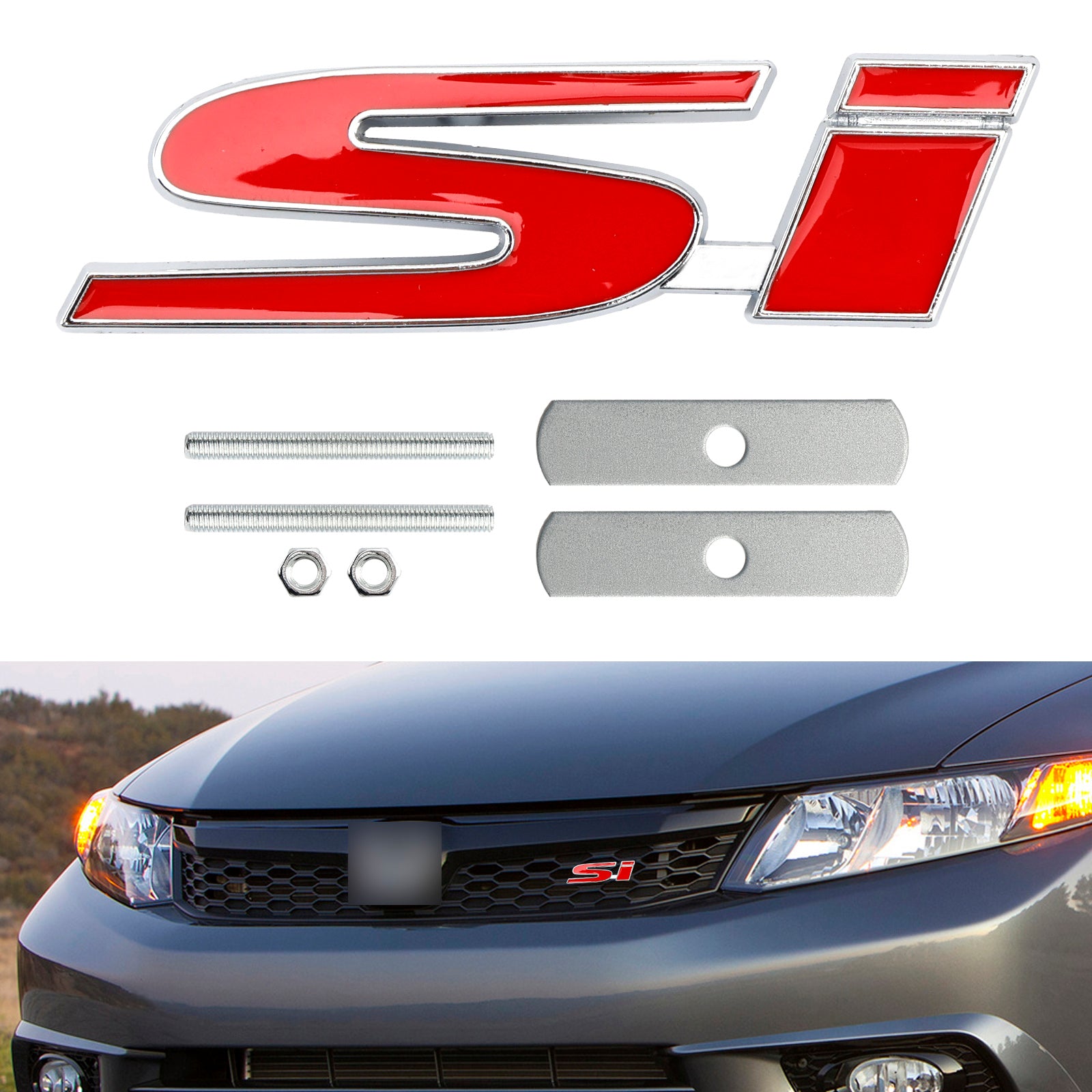 Si voorgrille embleem sticker badge voor Honda rood-zilver