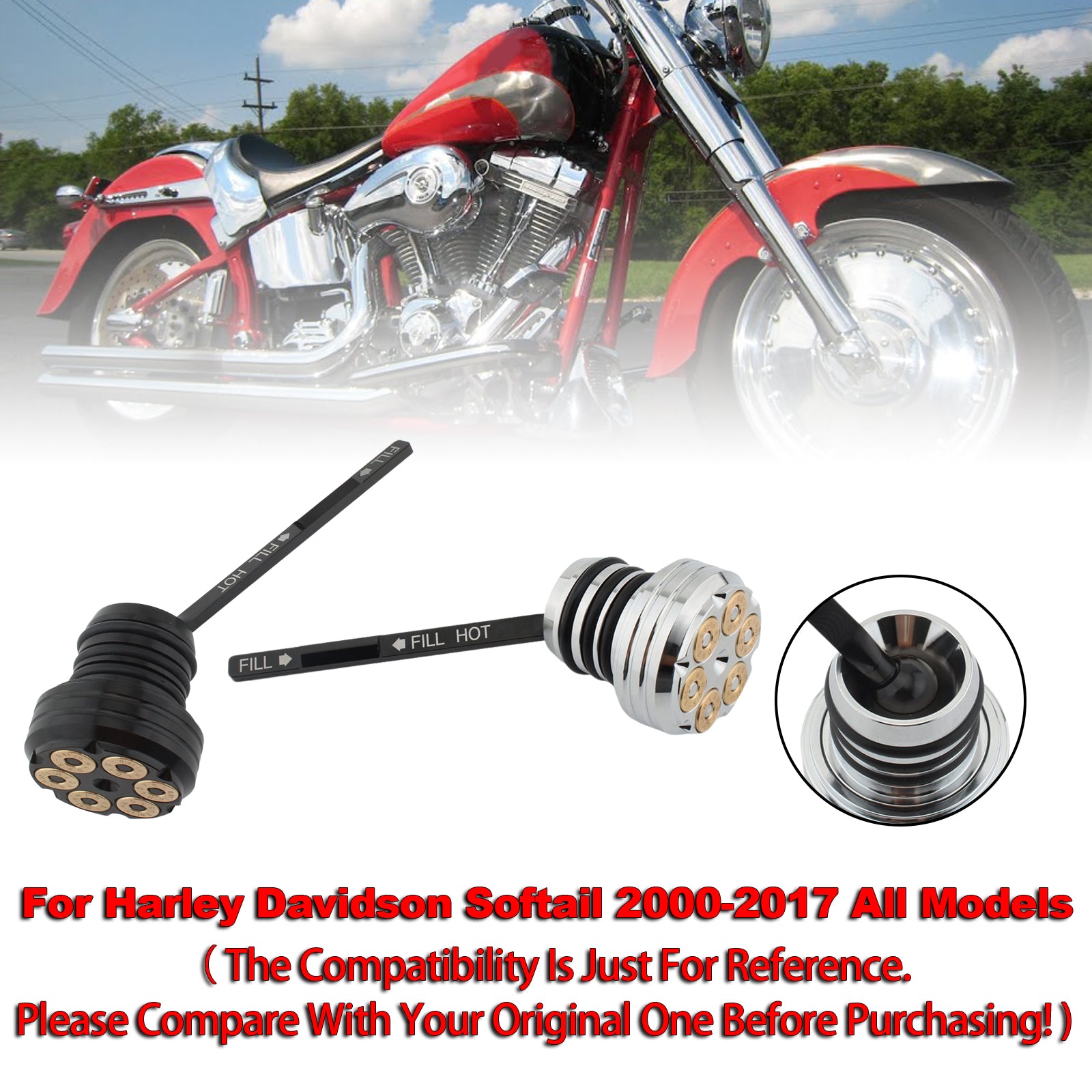 Olje dipestick tank cap plugg for softail 2000-2017 Alle modeller