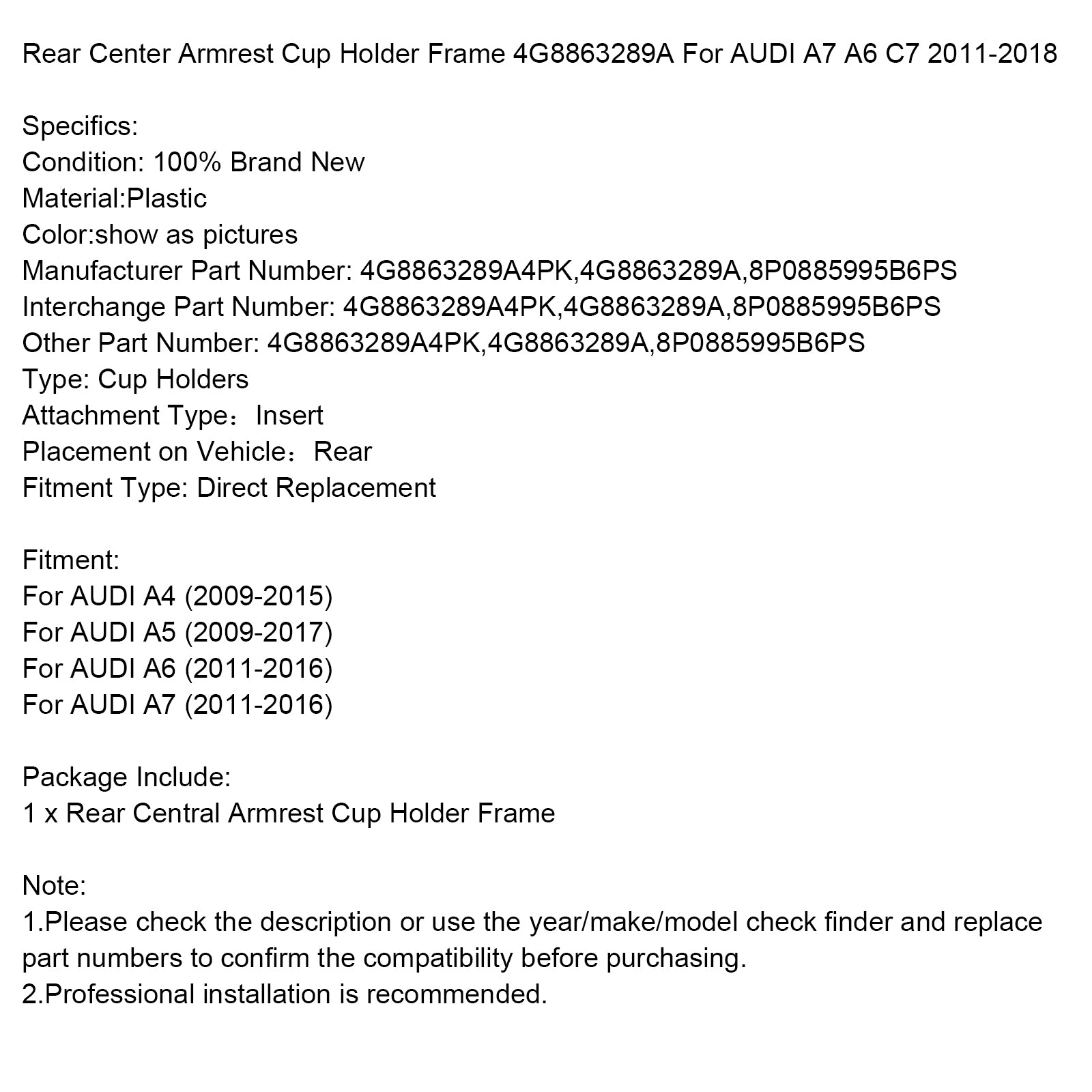 Bakre Mittarmstöd Kopphållare Ram 4G8863289A För AUDI A7 A6 C7 2011-2018