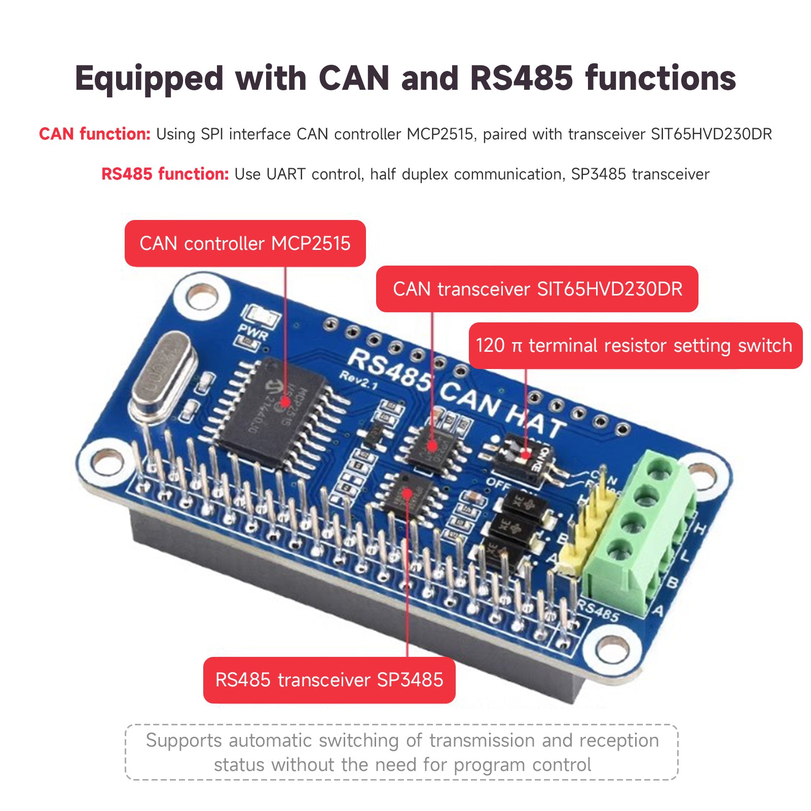 Raspberry Pi RS485 Can Expansion Board Automatic Switching Of Transceiver Status