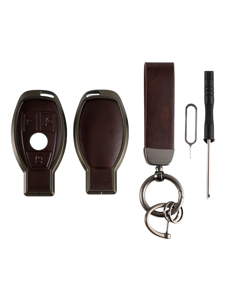 Étui marron pour clé de voiture en alliage d'aluminium TPU, housse pour Benz GLC GLK CLS GLA CLA AMG