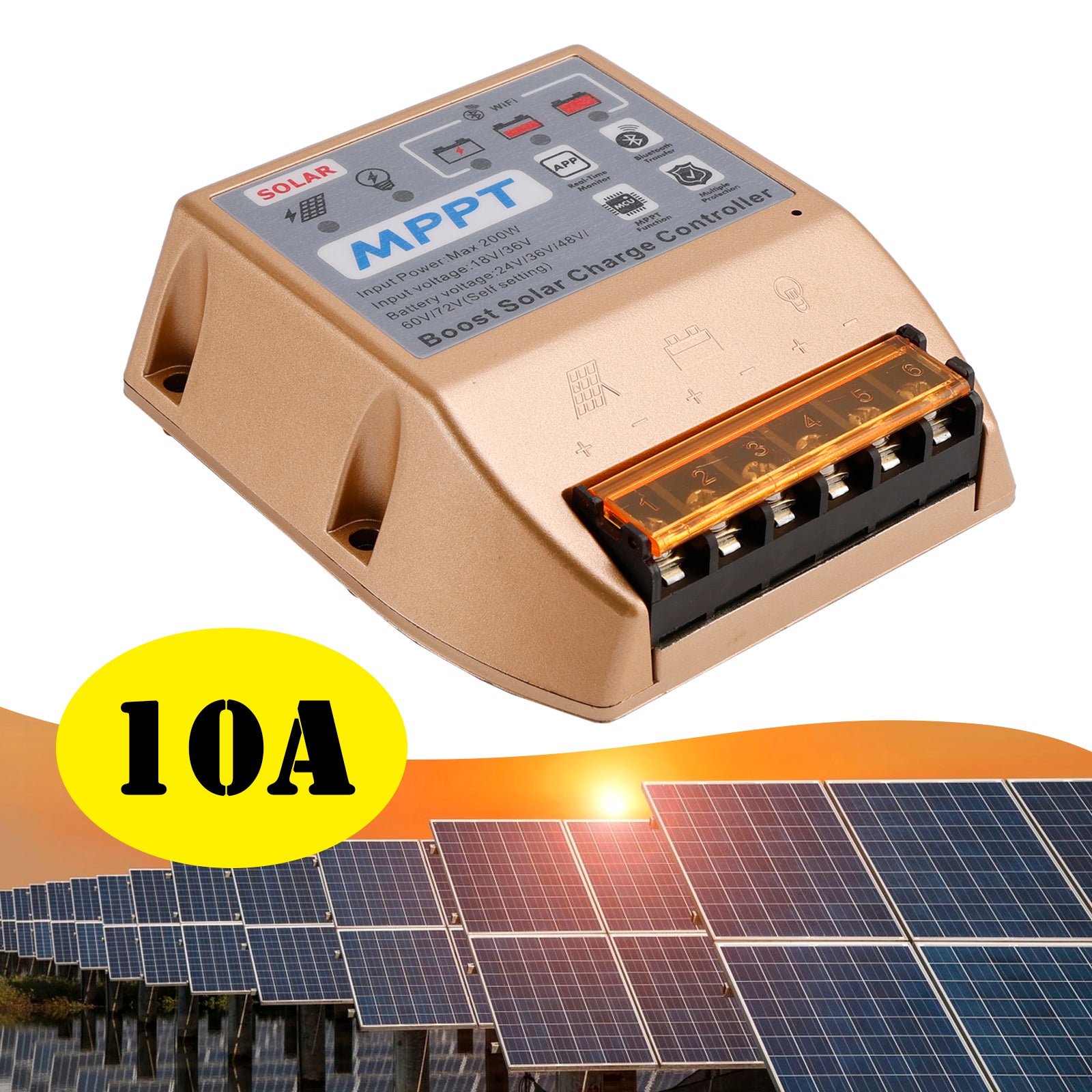 10A/20A/30A Boost MPPT-zonnecontroller 24V36V48V60V72V Mobiele APP Smart Control