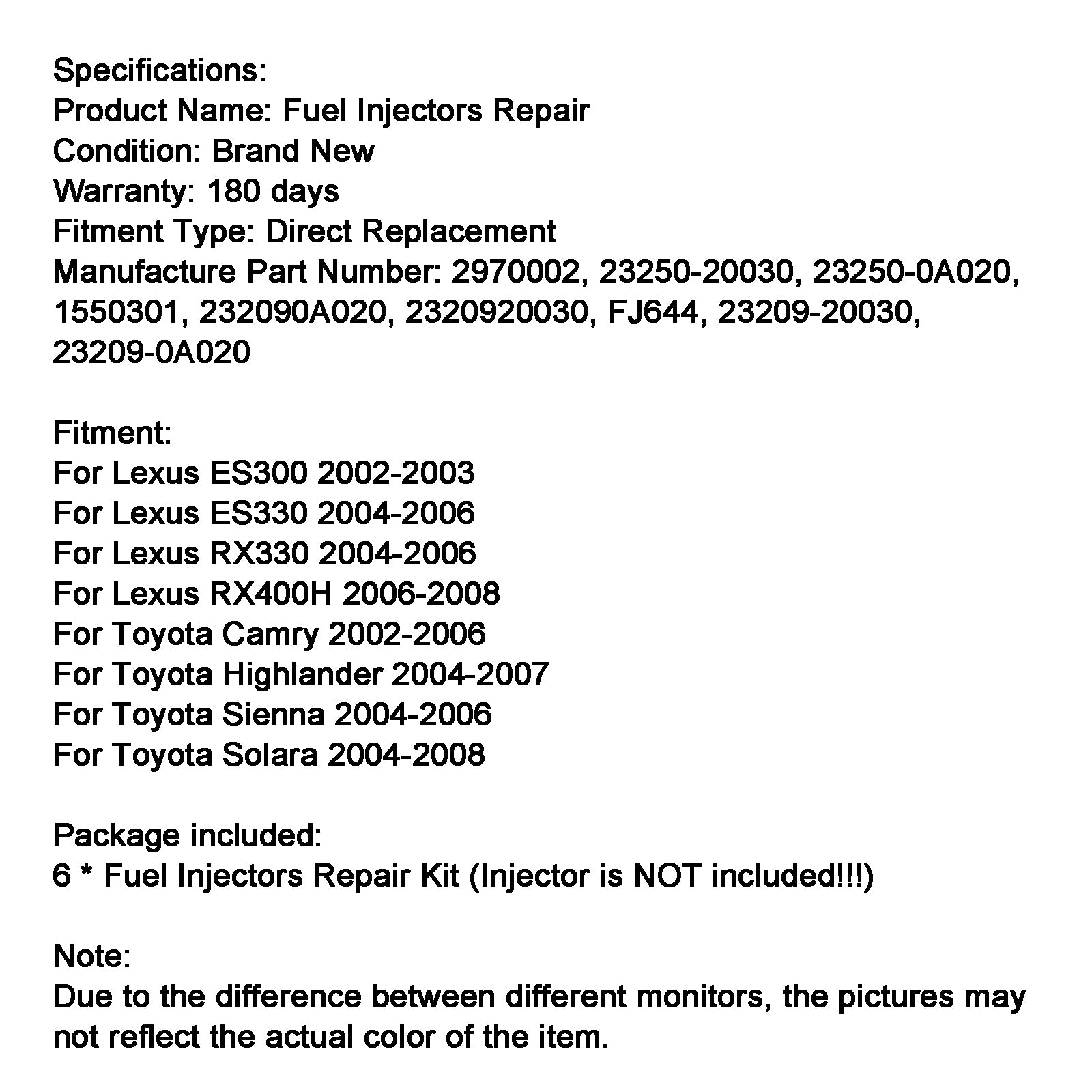 Kit de joint de réparation d'injecteur de carburant 23250 – 20030, adapté à Lexus ES300 ES330 RX330 RX400H