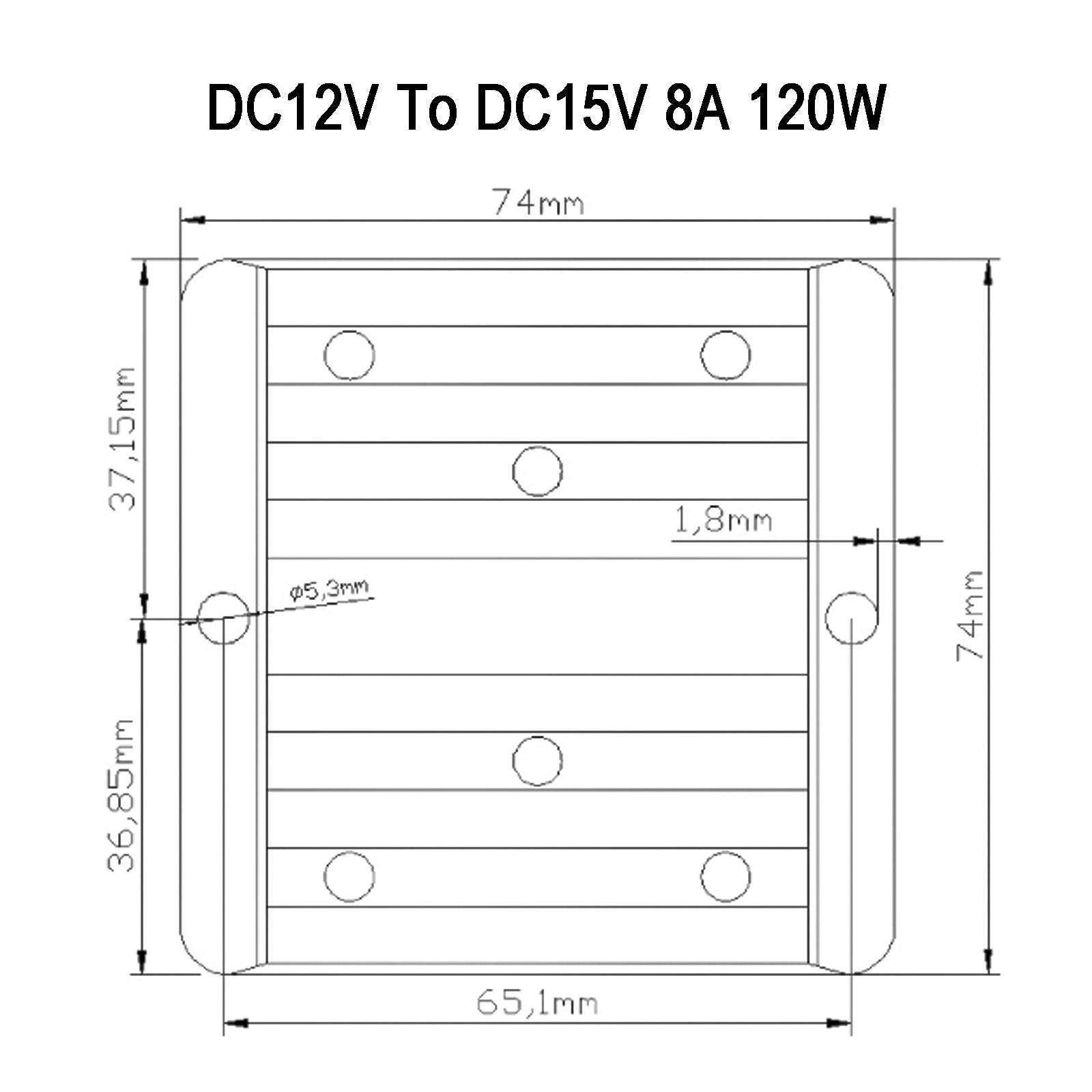 Régulateur convertisseur DC/DC étanche 12V jusqu'à 15V 8A 120W