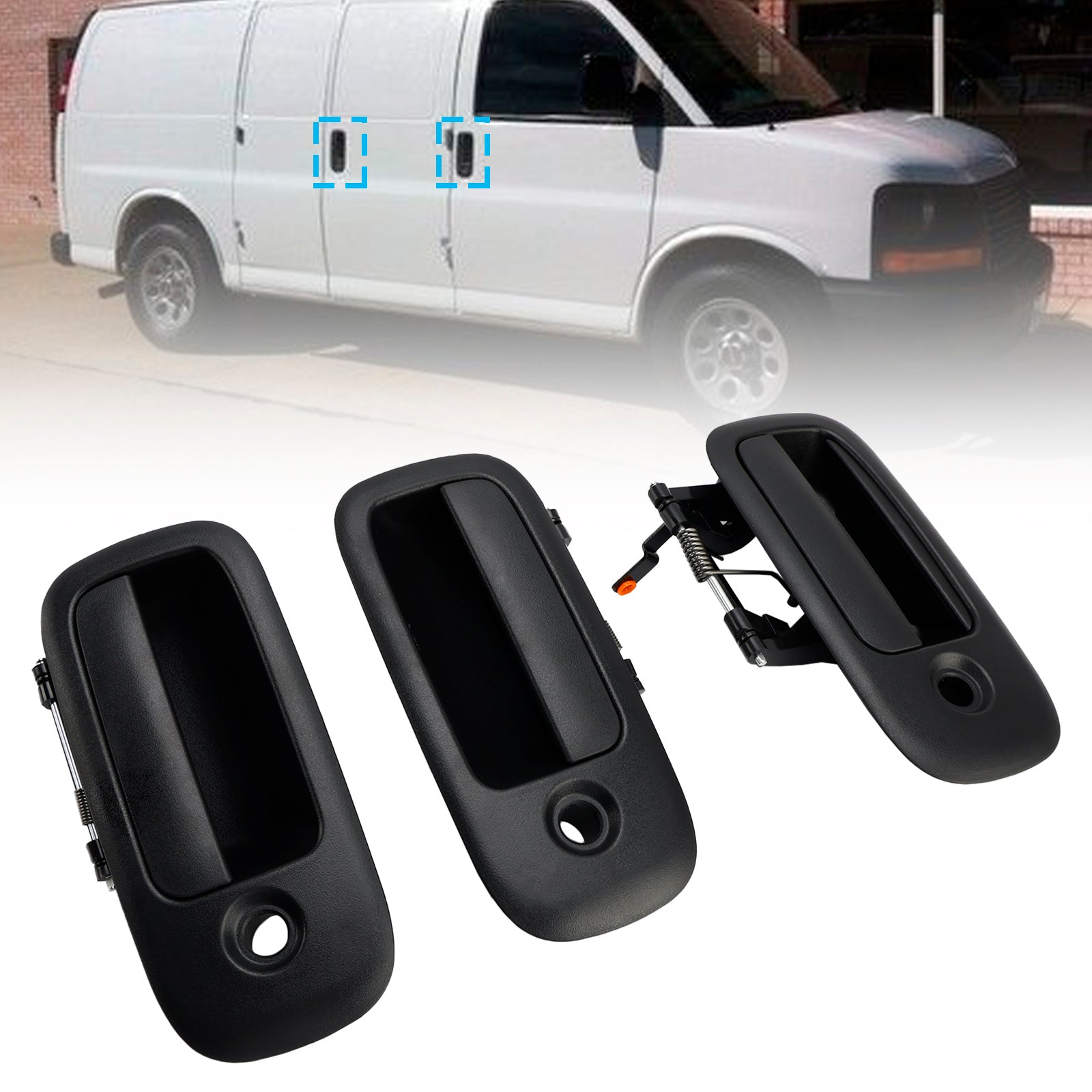 3PCs Front Exterior Door Handle Set For Chevrolet Express 1500 2500 1996-2009