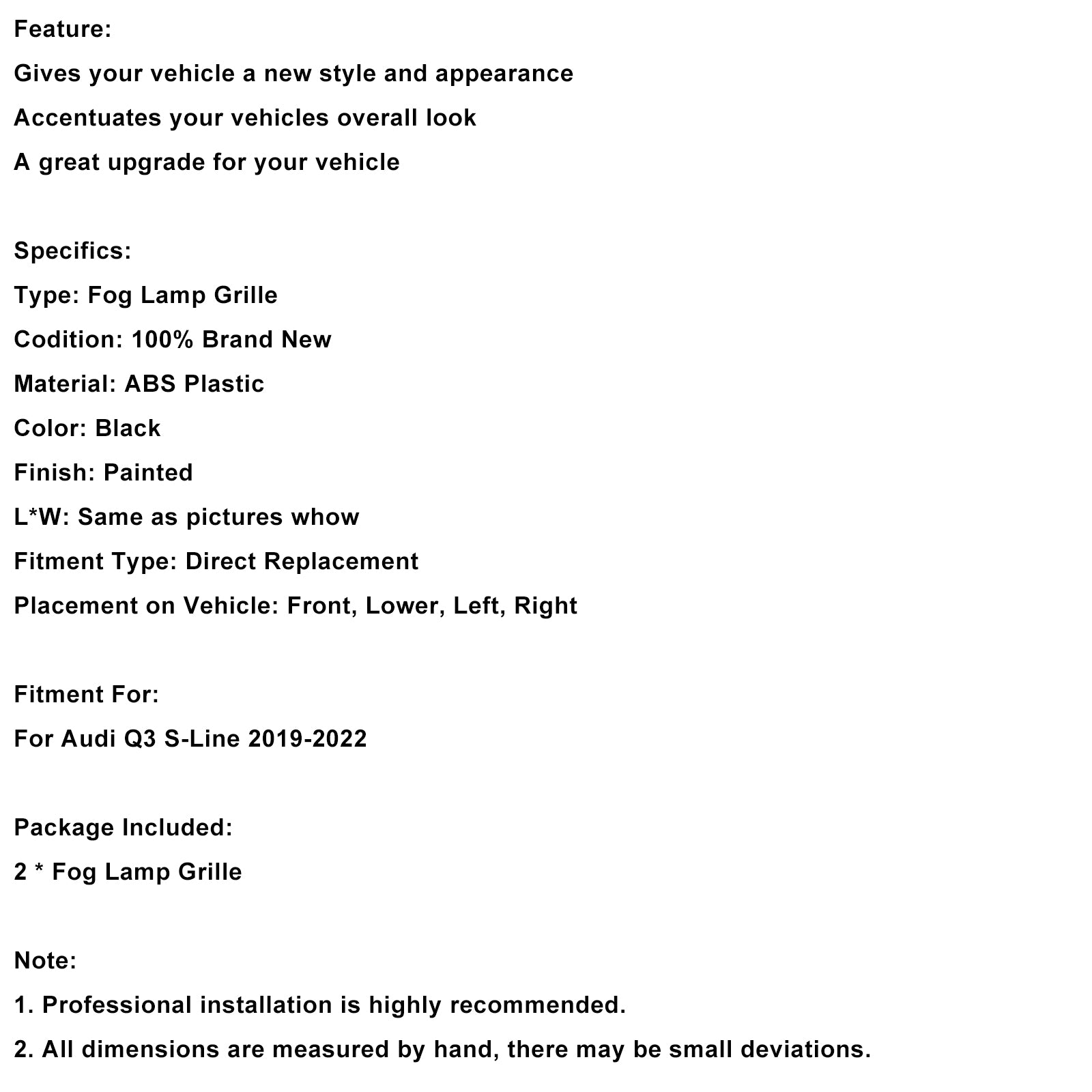 2019-2022 AUDI Q3 S-LINE 2PCS GLOSS BLOOD FRANT PAURUMER COURTER