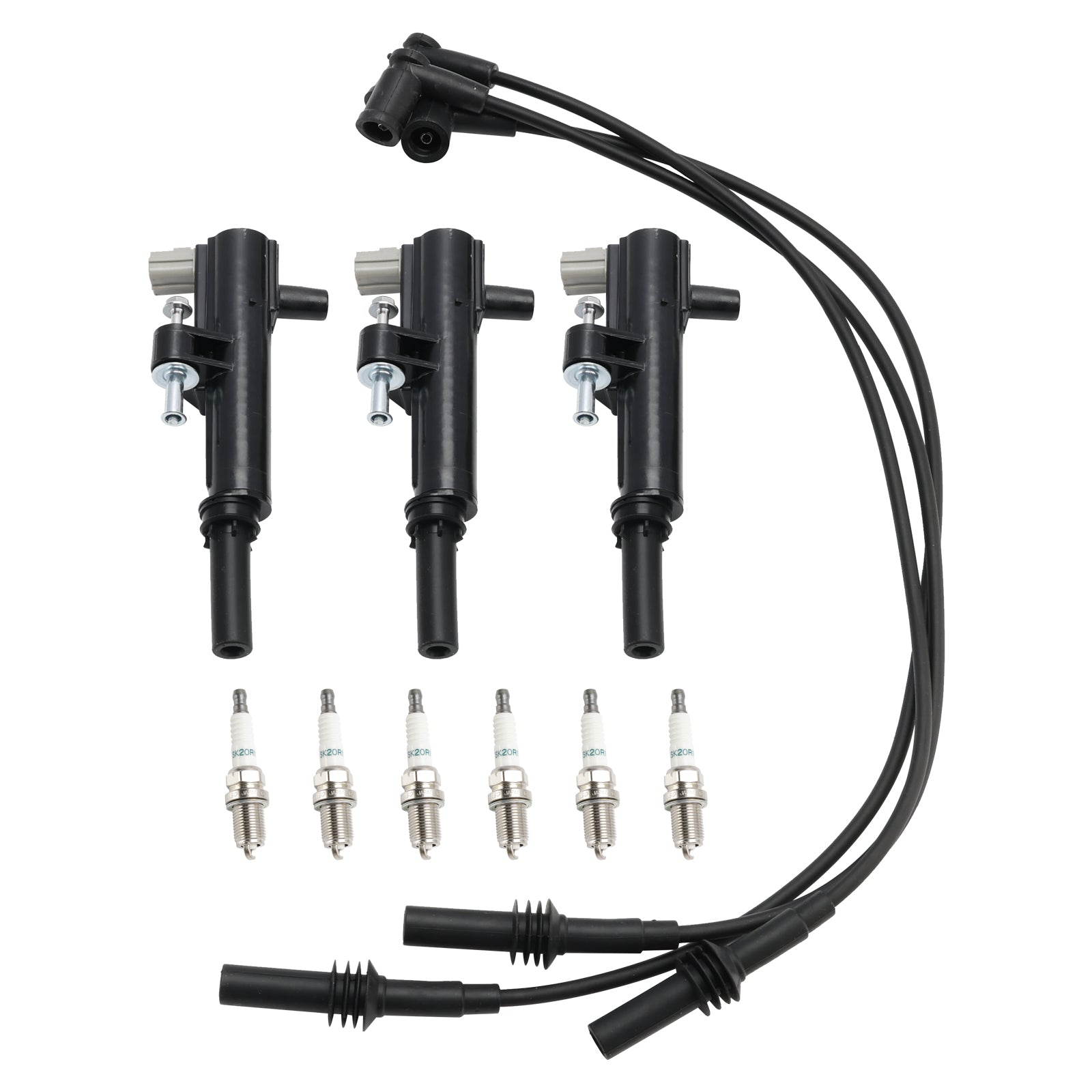 3x Ignition Coil+6x Spark Plug+3x Wire UF640 For Jeep Liberty 3.7L V6