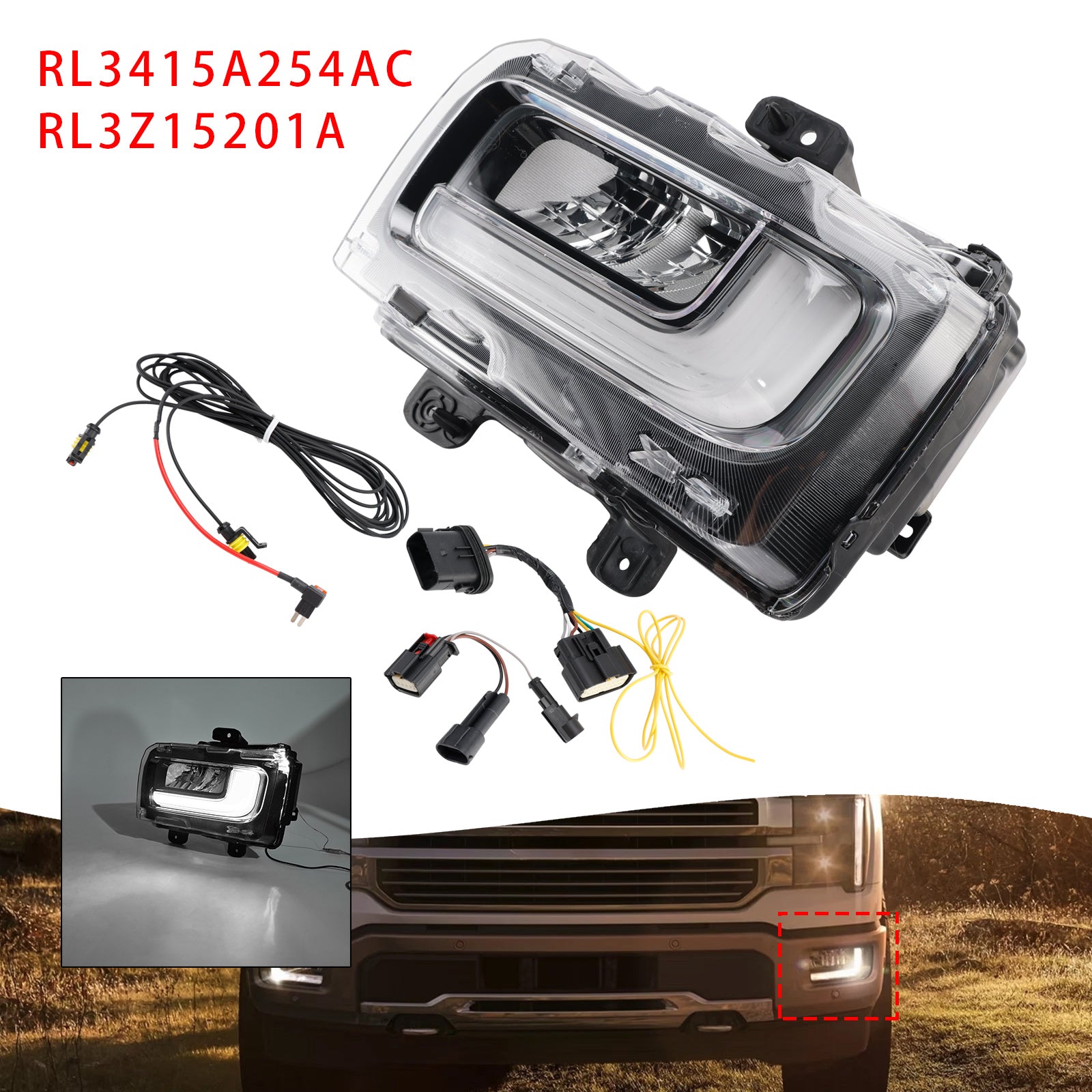 Feu antibrouillard avant LED gauche pour Ford F150 2024 – 2025, RL3415A254AC RL3Z15201A