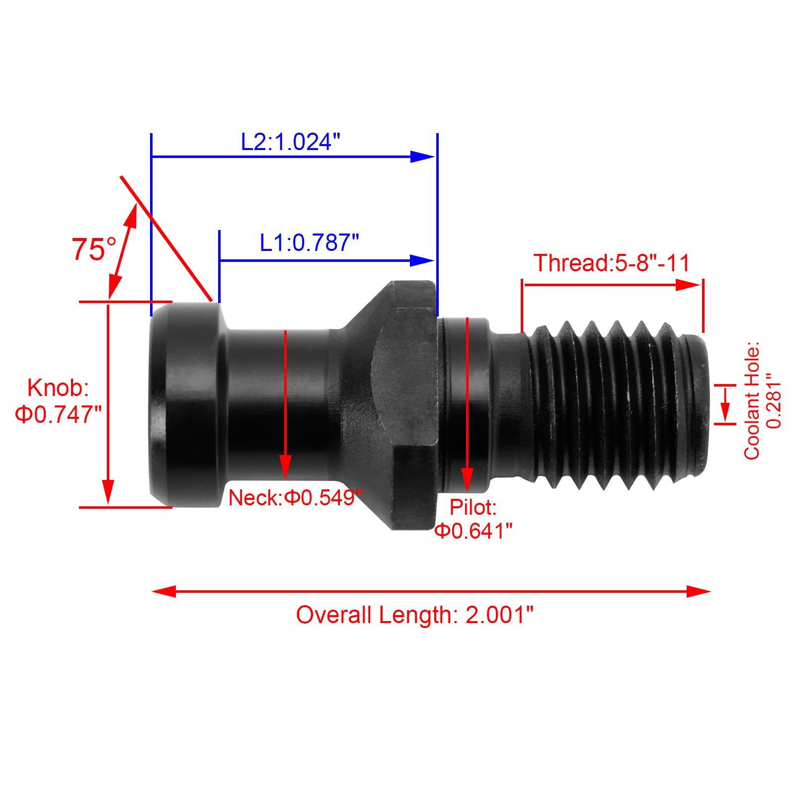 10Pcs CAT40 15° 0.747" Pull Stud Coolant Thru Retention Knob For DMG Mori