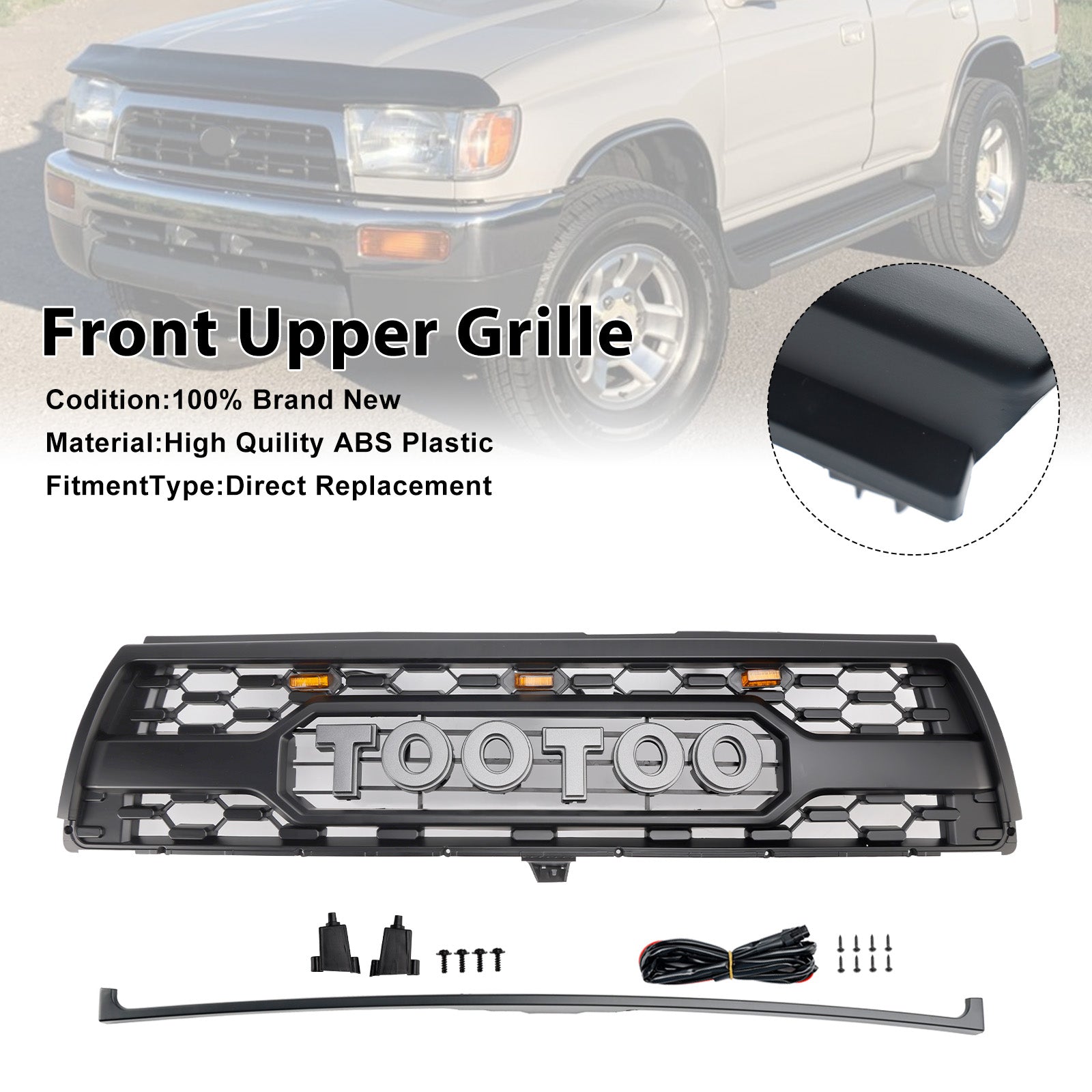 1996-2000 Toyota 4Runner With Led Matte Black Front Bumper Grill Grille
