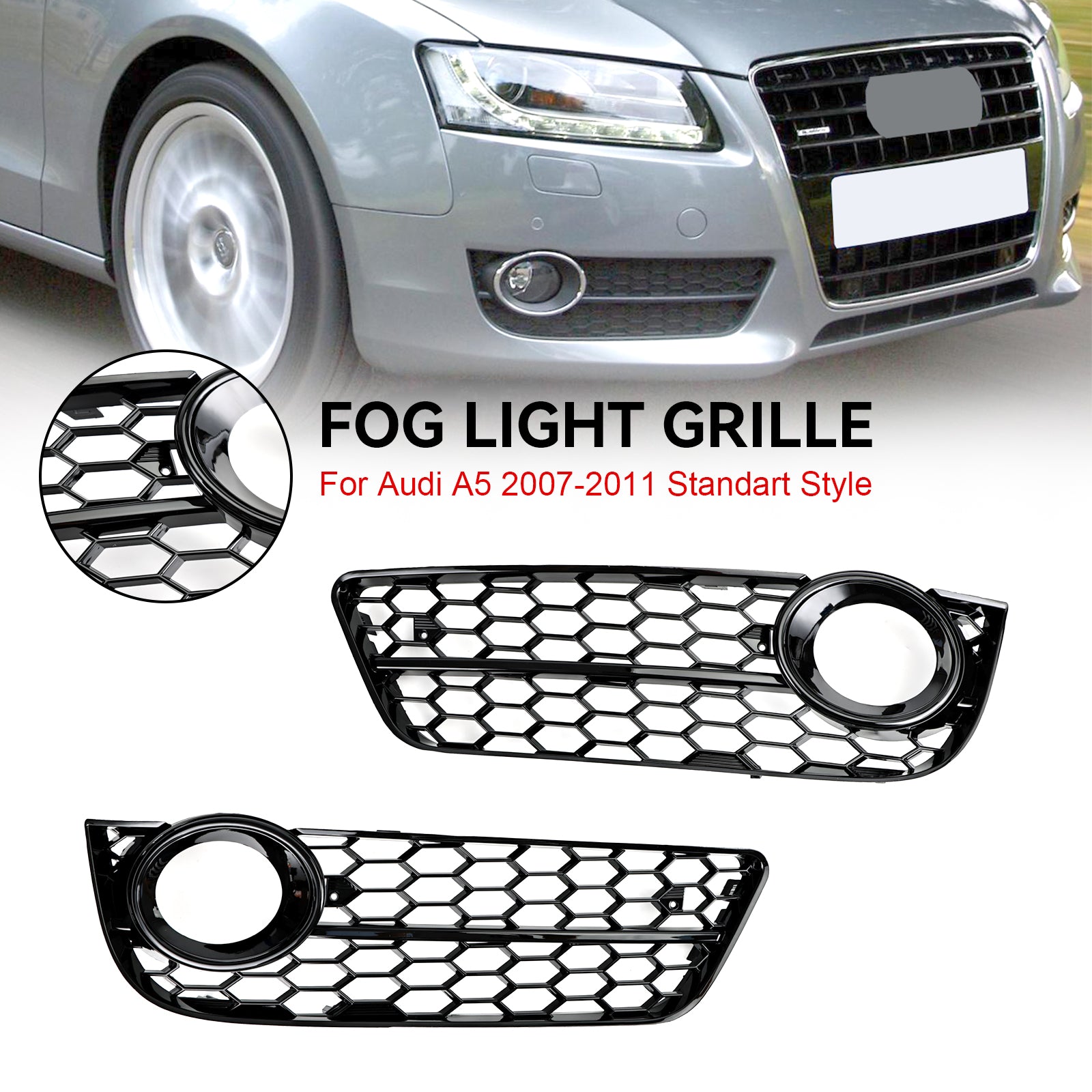 Pair Honeycomb Front Fog Lamp Cover Grille Grill Fit Audi A5 2007-2011