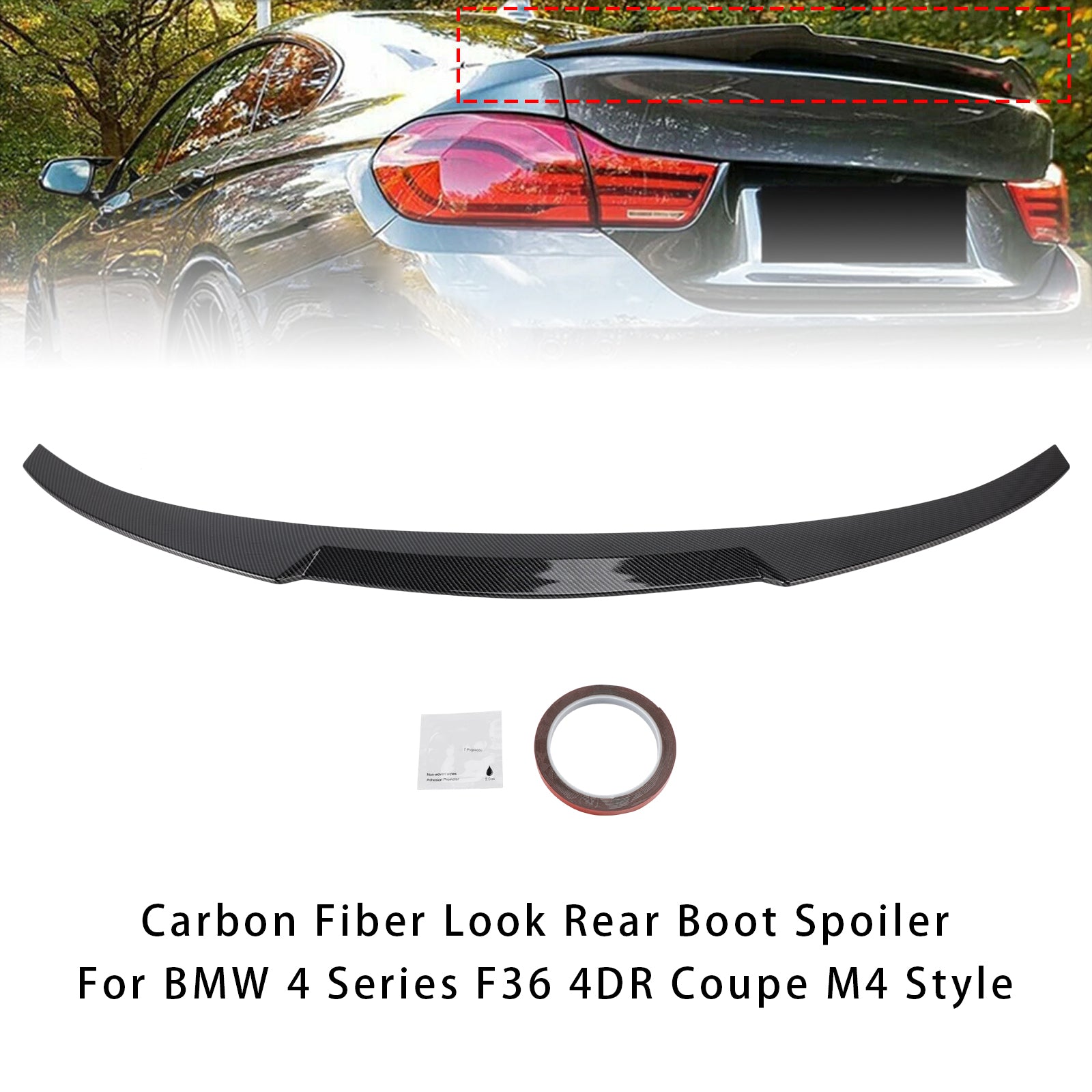 2014-2020 BMW 4 Series F36 4DR Coupe M4 Style Carbon Fiber Look Rear Boot Spoiler
