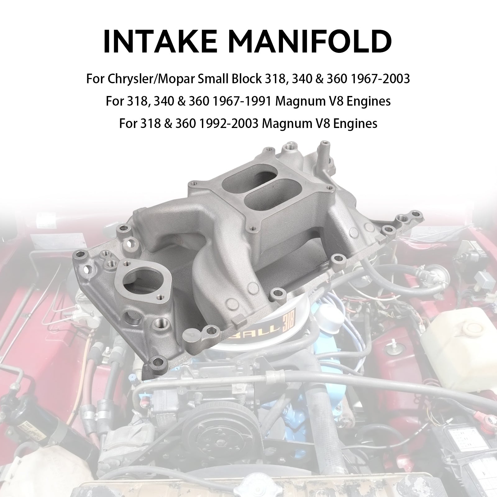 Intake Manifold Fit Chrysler Mopar Small Block 318 340 360 1967-2003 Aluminum