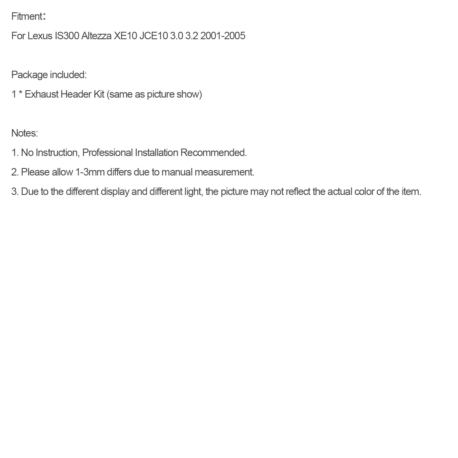 Cabeçalhos de aço inoxidável FAT FIX LEXUS IS300 2001-2005 ALTEZZA XE10 3.0L L6 2JZ-GE