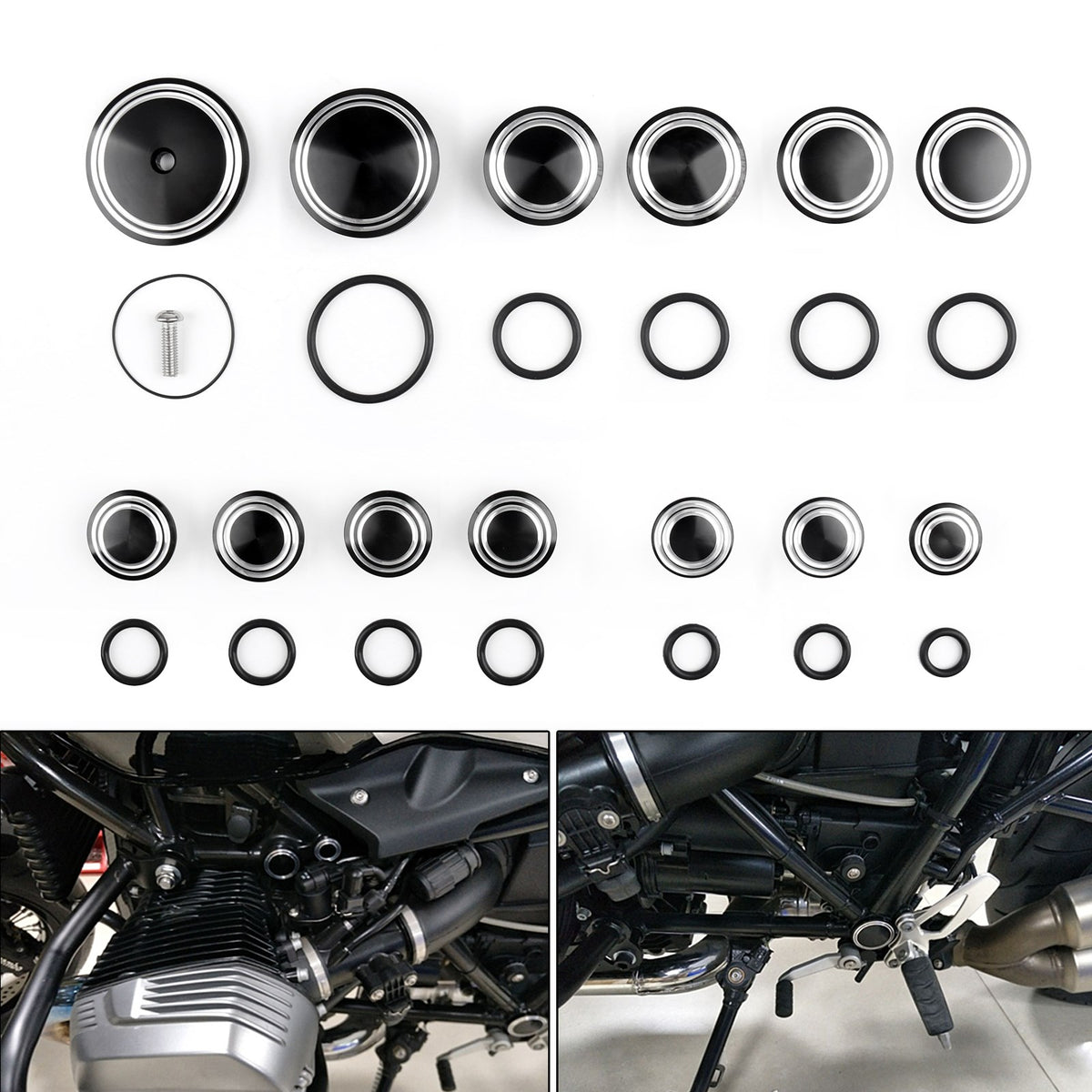 2014-2016 BMW R1200 R NineT CNC 13PCS Black Frame Hole Caps Plug Cover Generic
