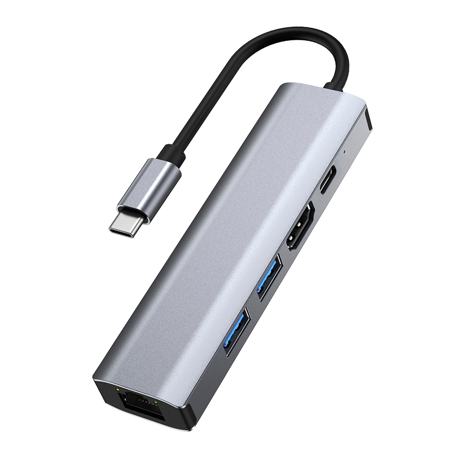 5 en 1 TYPE-C a USB3.0*1+USB2.0*1+PD100W/USB-C Data+HDMI+100M Tarjeta de red iPad