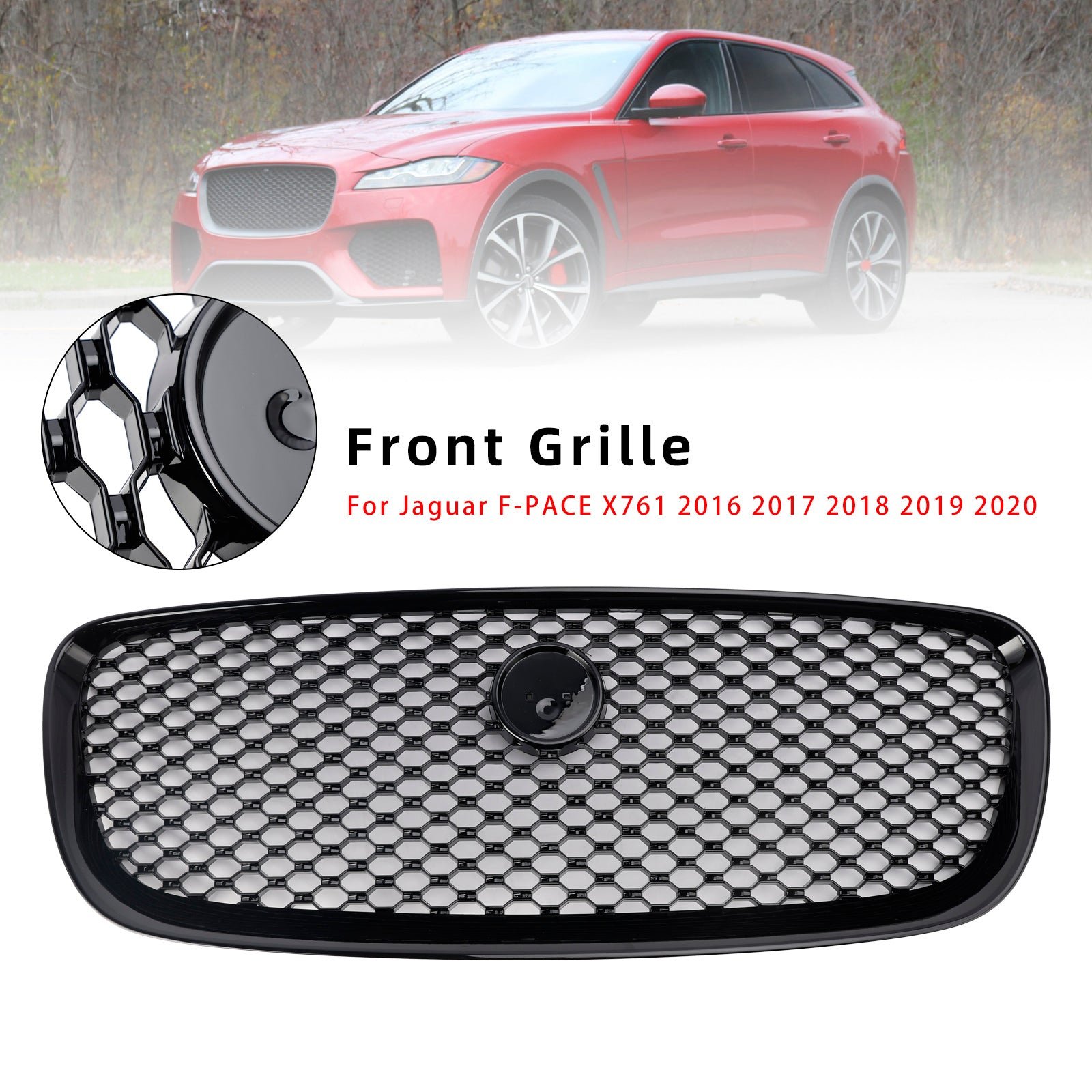 2016-2020 JAGUAR F-PACE X761 Gloss Black Front Bumper Grill Grille