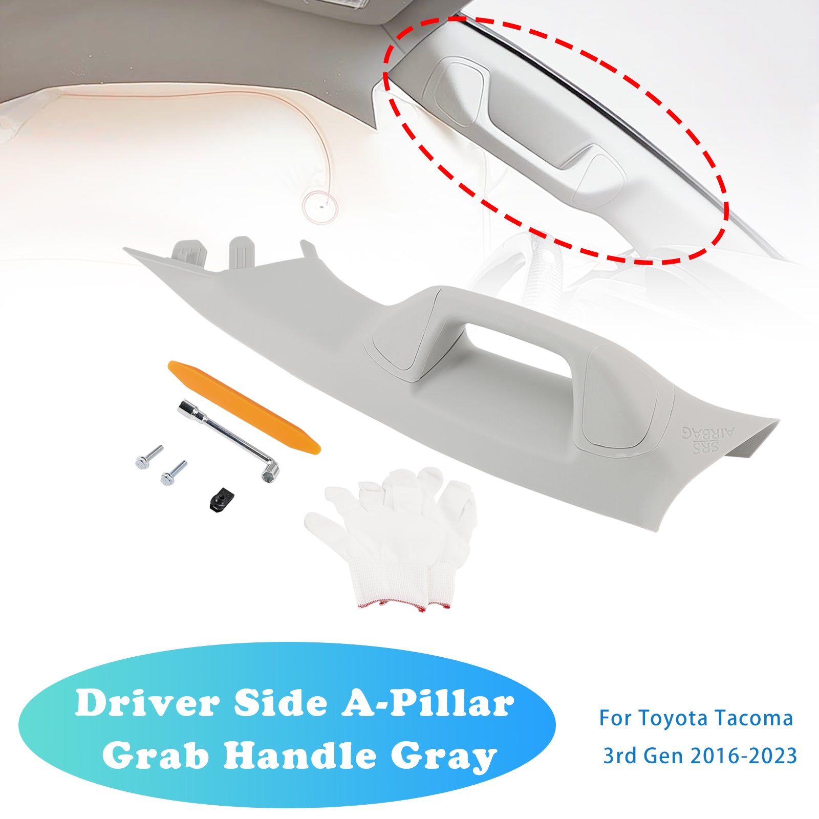 Driver Side A-Pillar Grab Handle Gray For Toyota Tacoma 3rd Gen 2016-2023