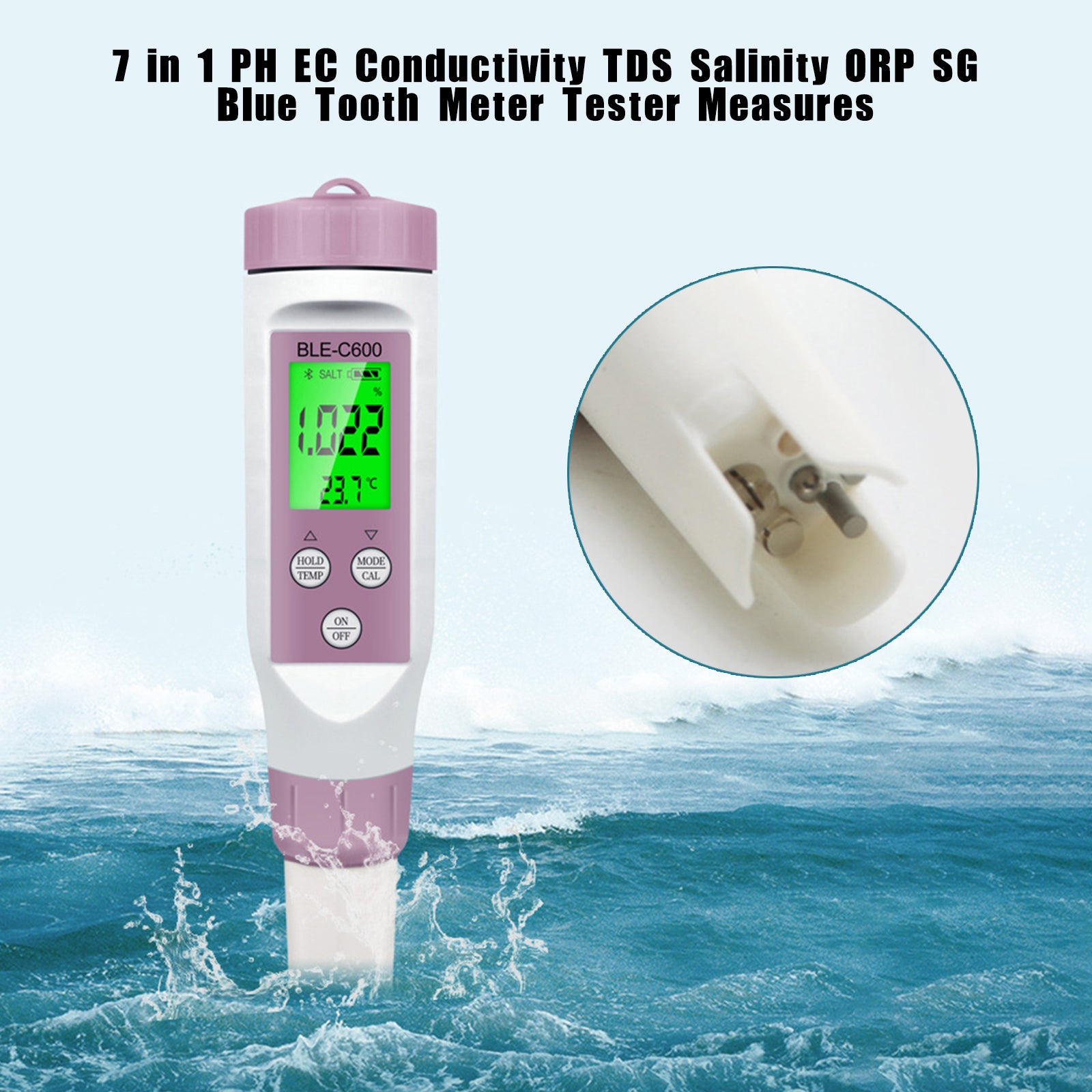 7 In 1 PH EC Conductivity TDS Salinity ORP SG Blue Tooth Meter Tester Measures