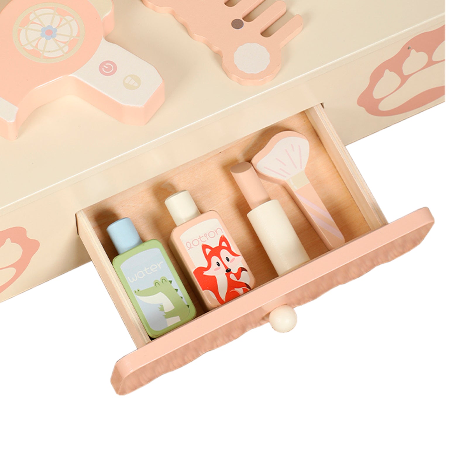Vanité de princesse pour enfants de 3 ans et plus, bureau de jeu de simulation avec 8 accessoires de maquillage, ensemble de vanité pour enfants avec tiroir de rangement, table de maquillage pour petites filles avec miroir