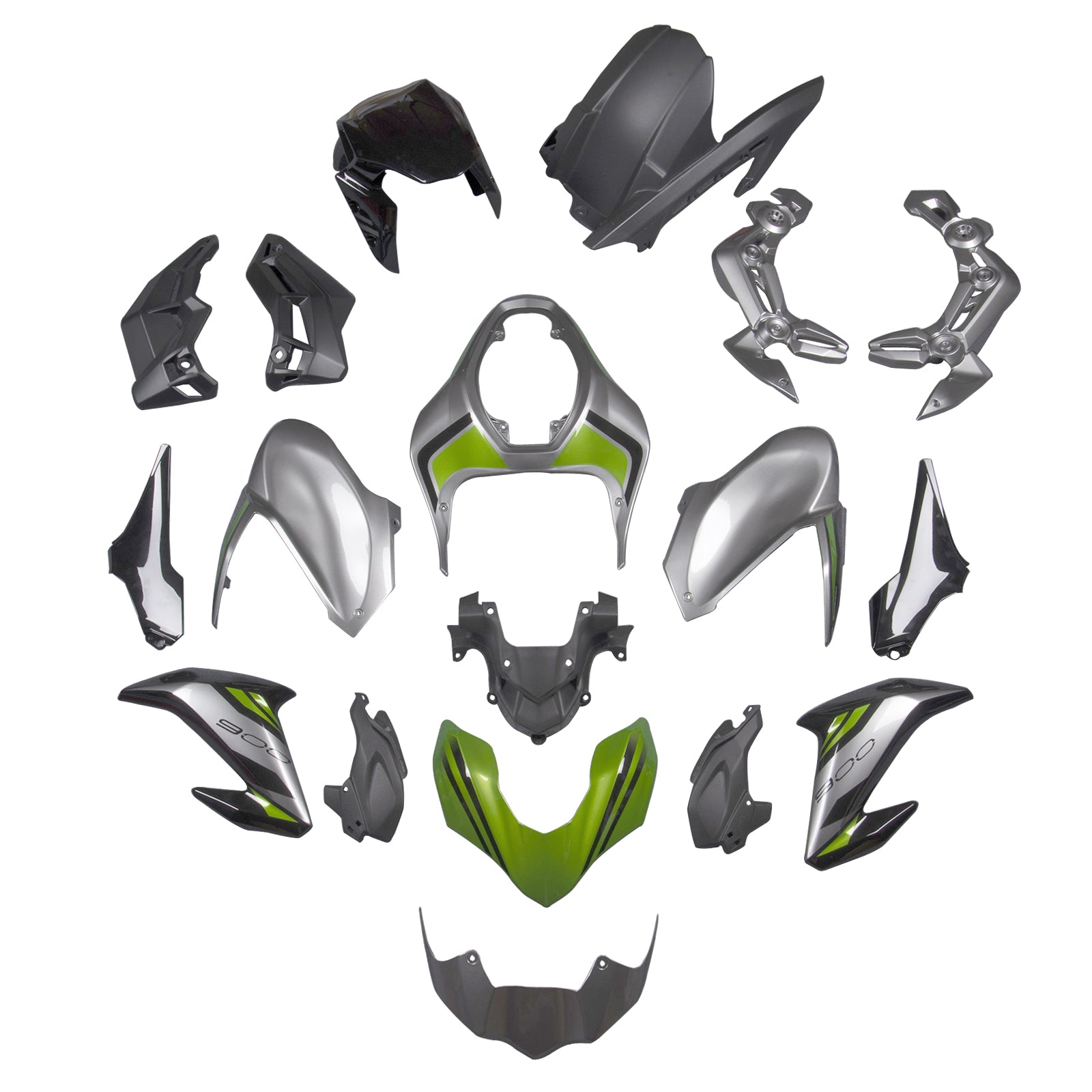 2017-2019 Kawasaki Z900 Amotopart Silver Green Injection Plastic Bodywork Fairing