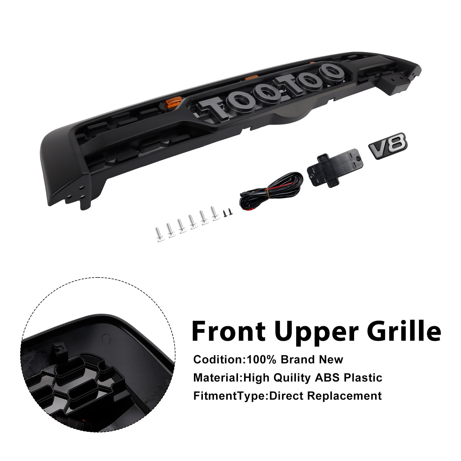 Matte Black Front Bumper Grill Grille Fit Toyota Sequoia 2005-2007 W/ Led Light