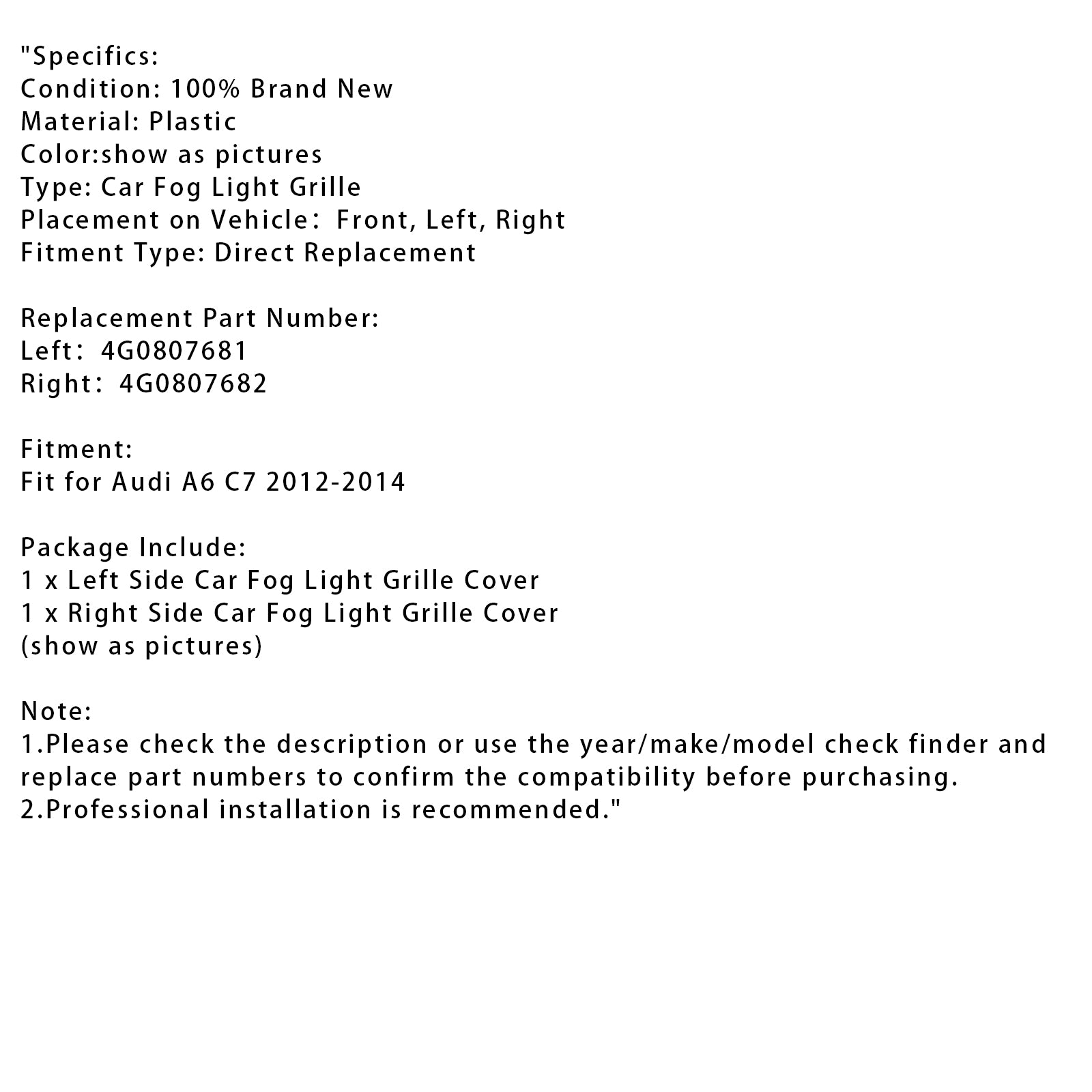 2012-2014 Audi A6 C7 1 paar voorbumper mistlamp grillafdekking omlijsting