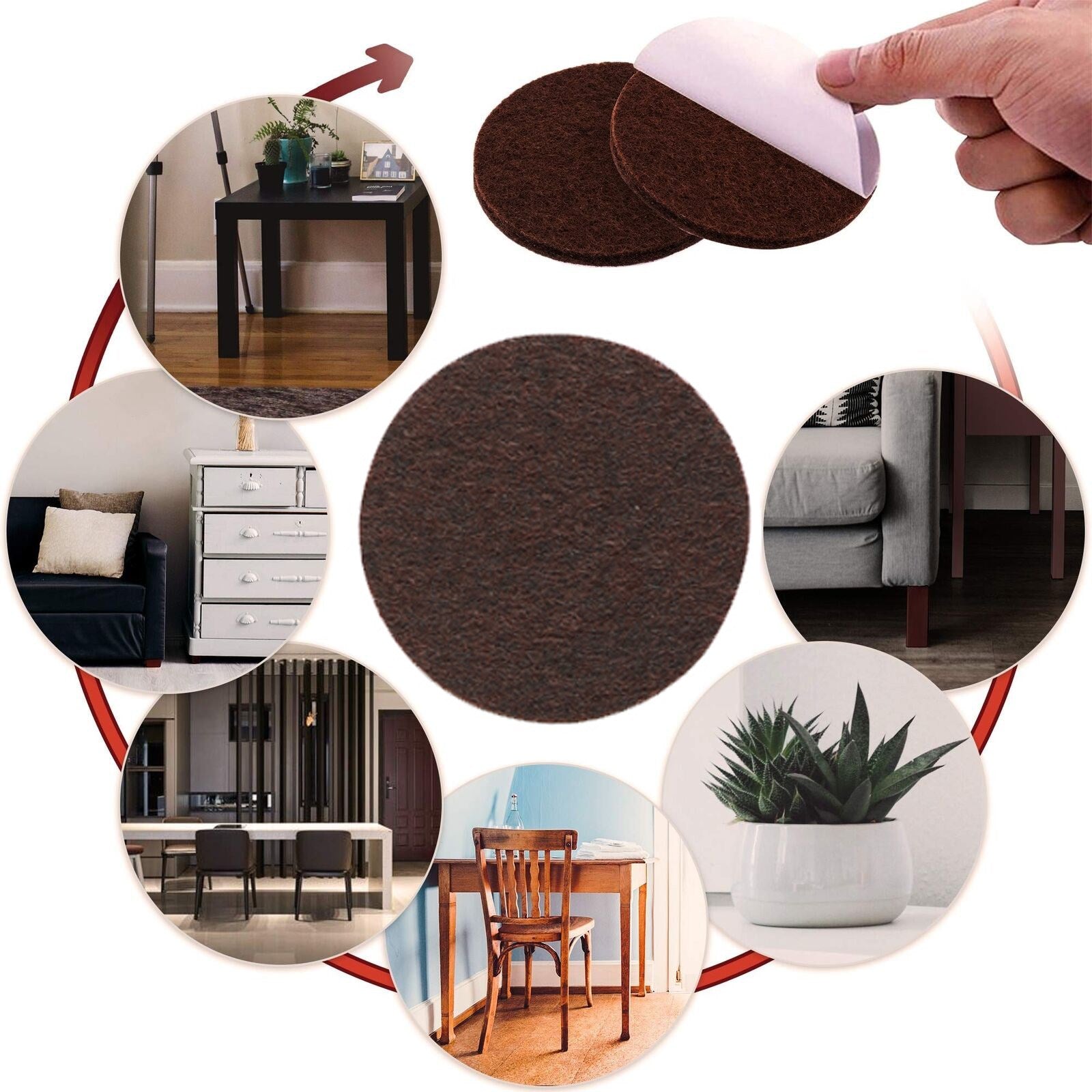 80 Piece Self-Stick Furniture Felt Pads for Hard Surfaces Brown