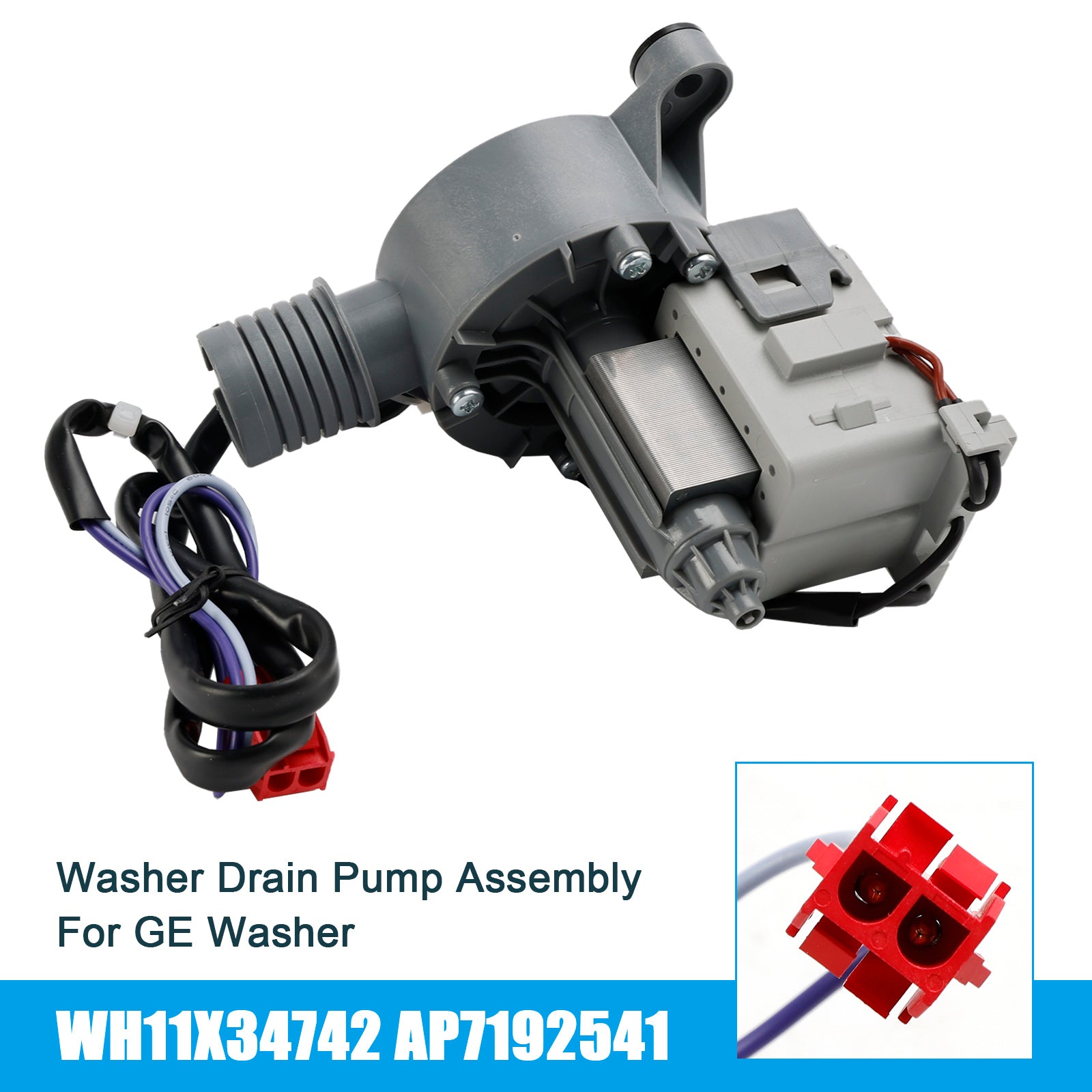 WH11X34742 AP7192541 Washer Drain Pump Assembly for GE Washing Machine