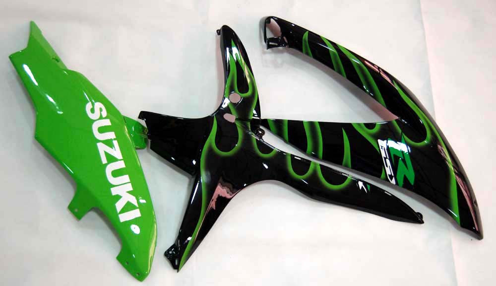 2008-2010 Suzuki GSXR 600 750 Black & Green Flame GSXR Racing Fairings Generic