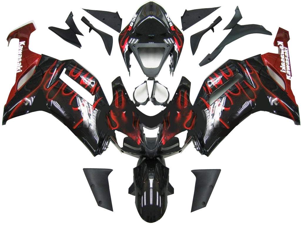 2007-2008 Kawasaki ZX6R ZX636 Fairings Black & Red Flame Ninja ZX6R Racing Generic