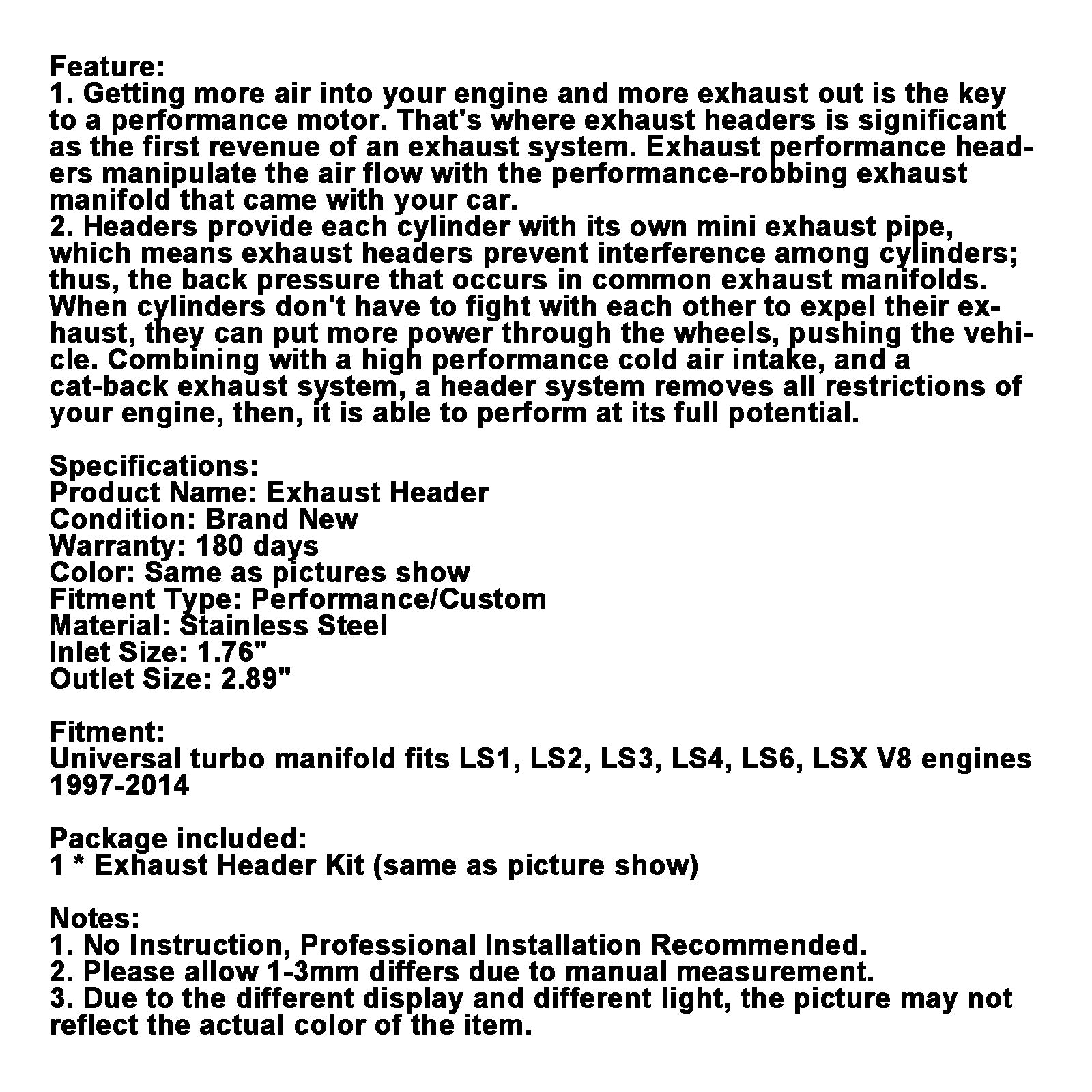 En-tête du collecteur d'échappement en acier pour petit bloc V8 LS1/LS2/LS3/LS6 LSX 1997-14