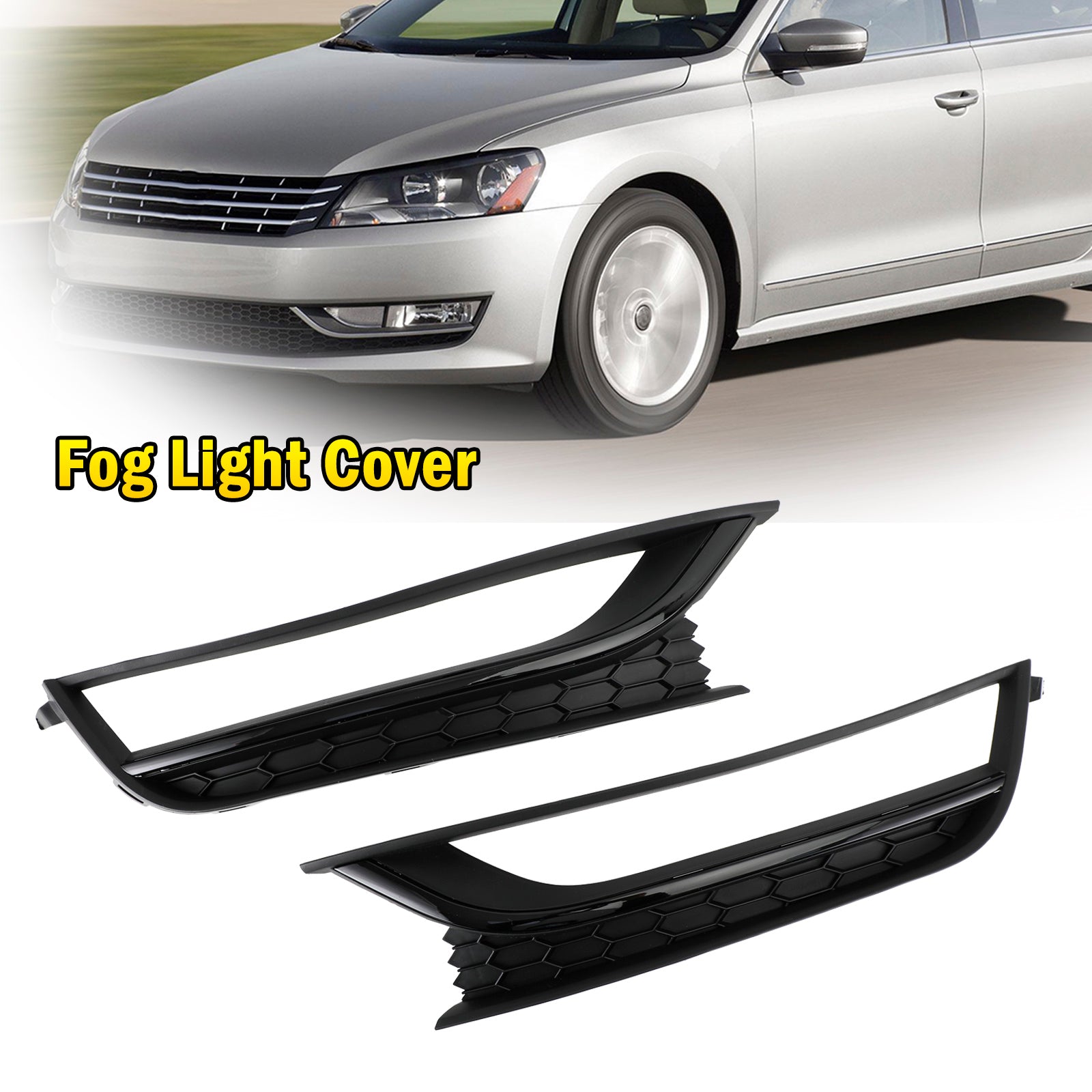 2PCS Front Honeycomb Driving Fog Light Cover fit VW Passat 2012-2015 Black