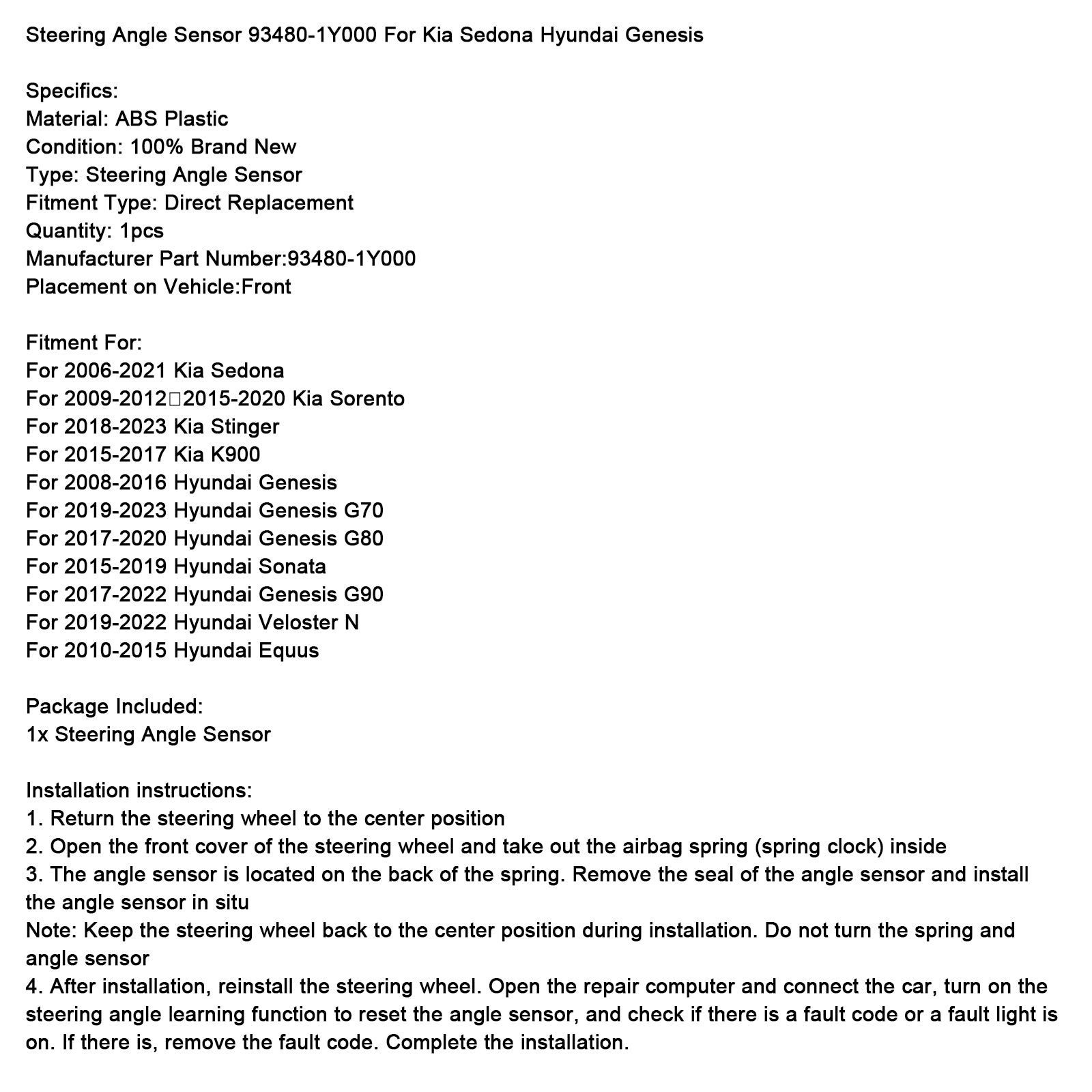 Styringsvinkelsensor 93480-1000 for Kia Sedona for Hyundai Genesis