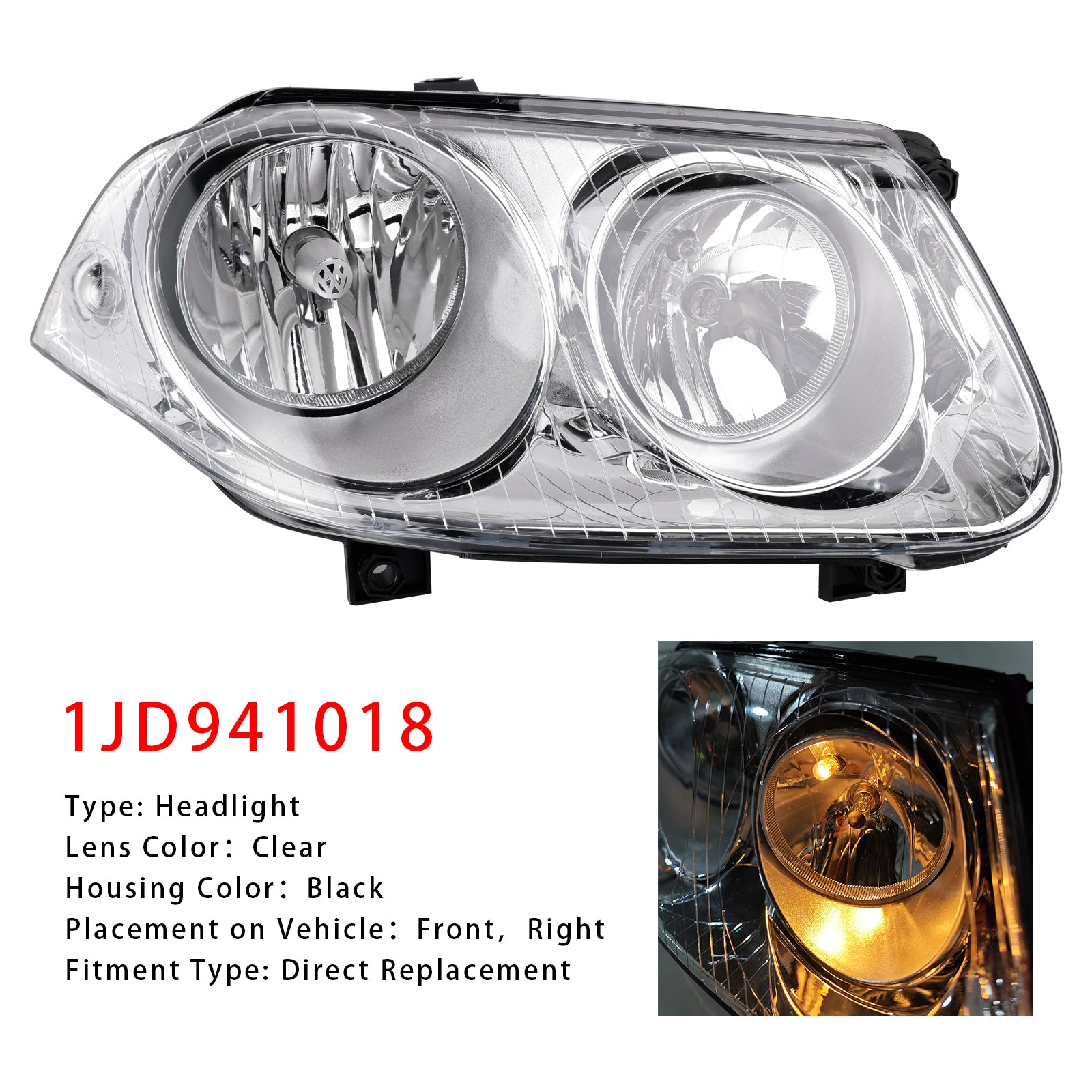 2006-2011 VW Bora GLI Right Headlight Lamp 1JD941018