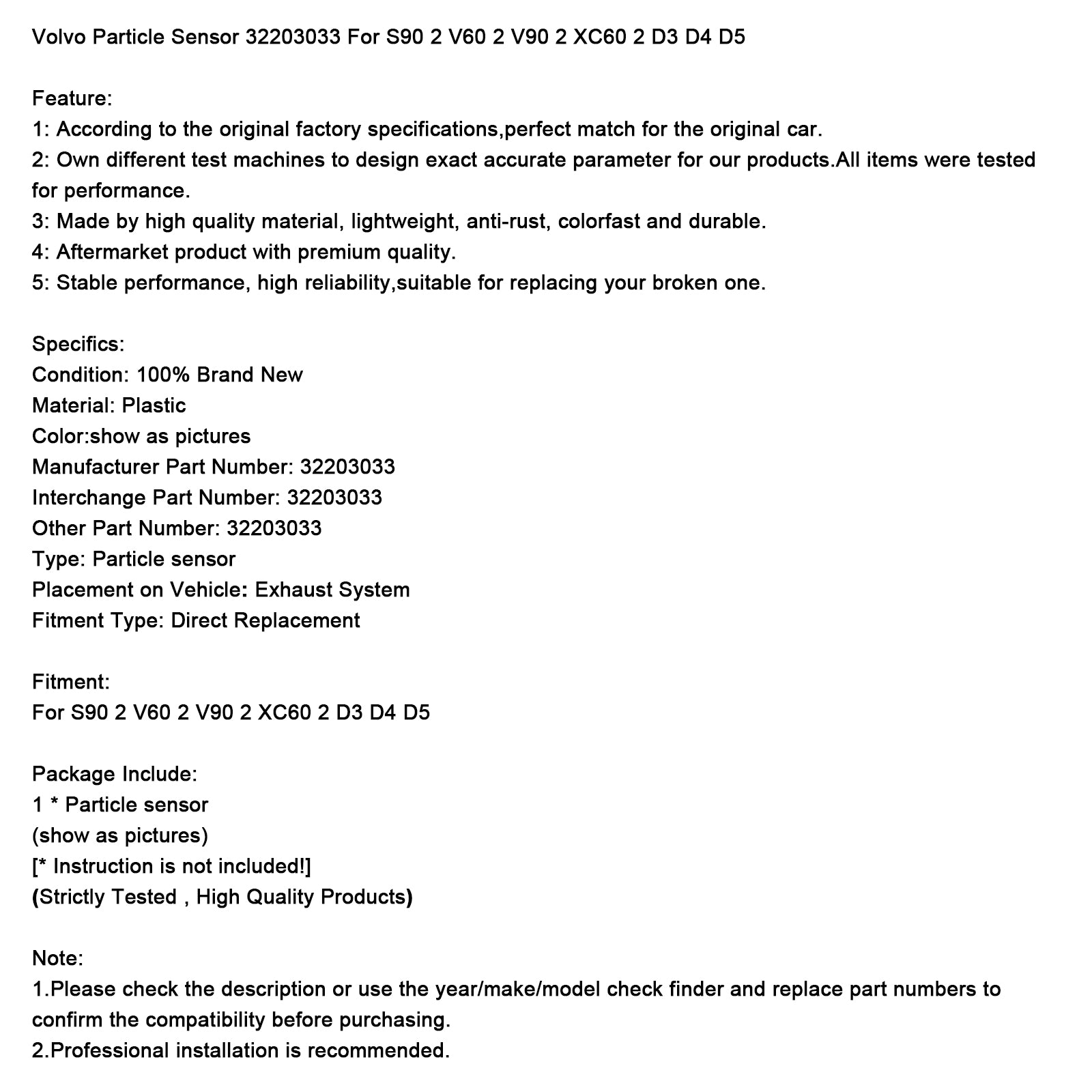 Volvo S90 2 V60 2 V90 2 XC60 2 D3 D4 D5 Deeltjessensor 32203033