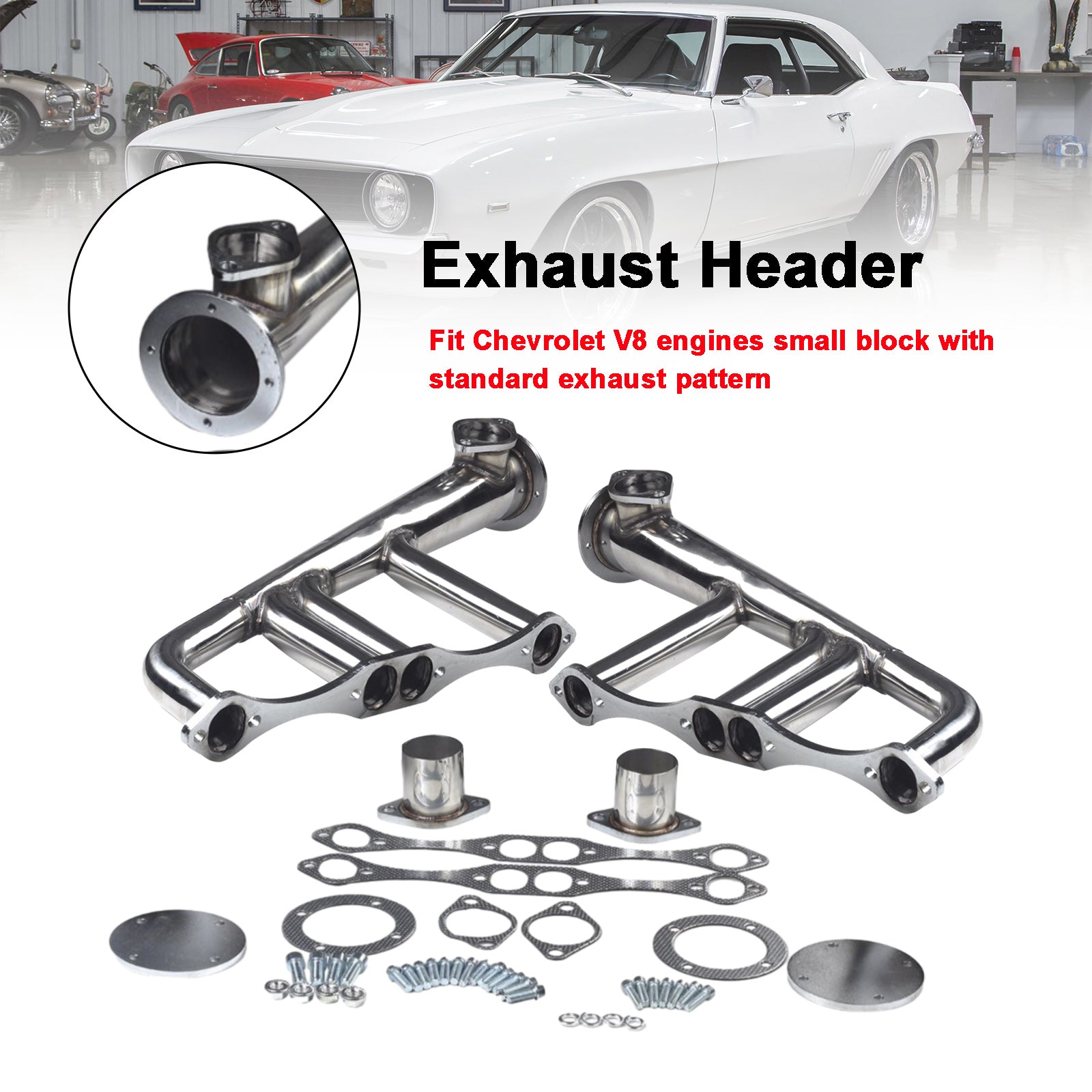 Cabeçalho do coletor de escape 265-400 FIT Chevy Lake Style SBC V8 Small Block