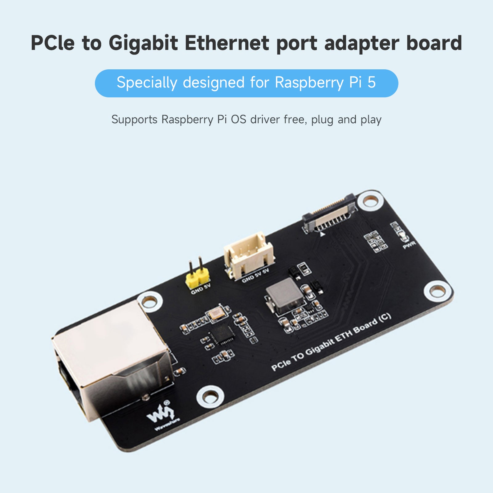 Carte adaptateur de Port Ethernet Raspberry Pi5 5B PCIe vers Gigabit, système d'exploitation sans pilote