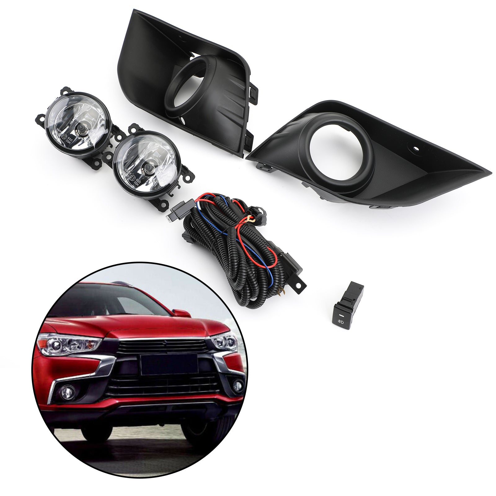 Front Bumper Fog Light Kit For Mitsubishi Outlander Sport ASX RVR 2016-2018