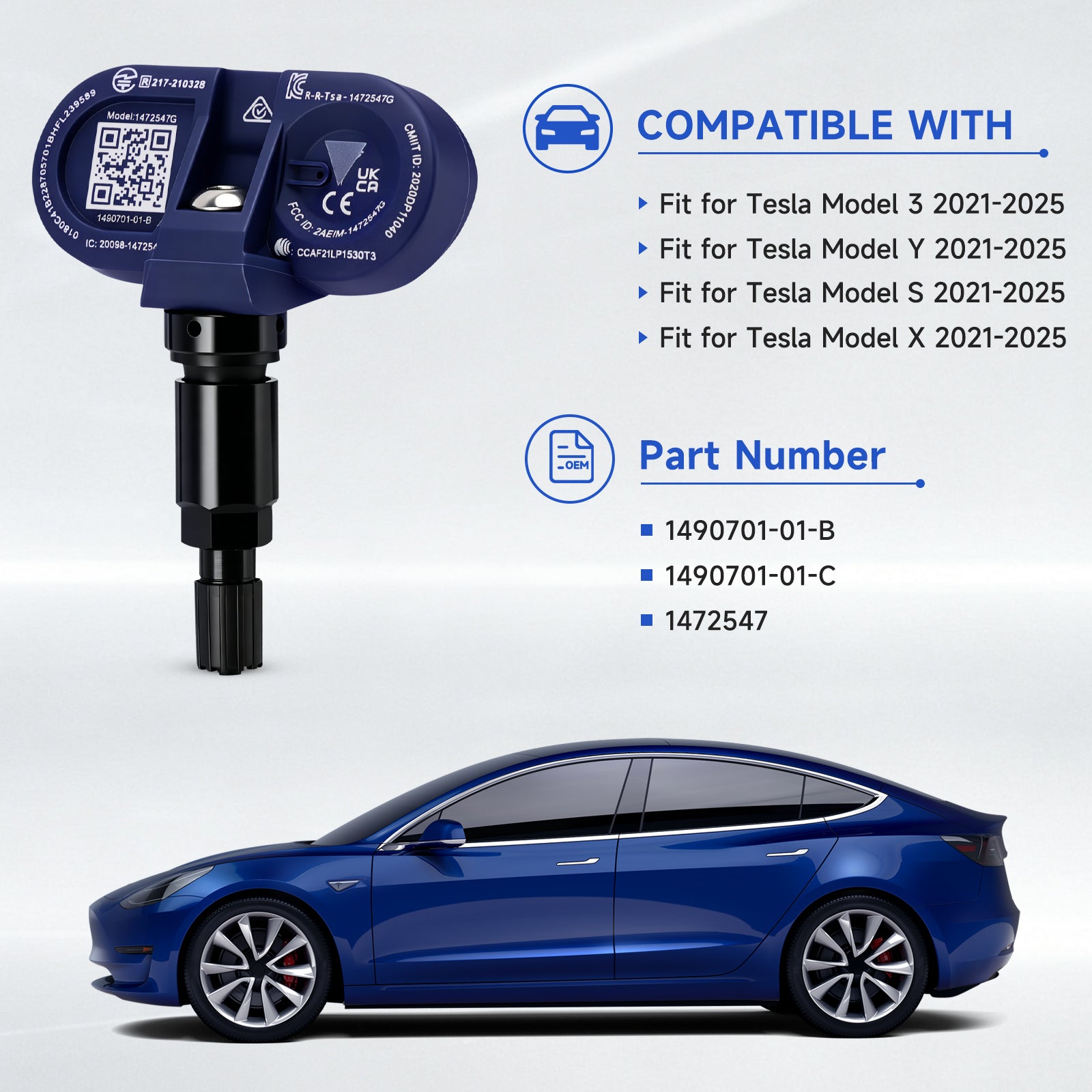 2021-2024 Tesla Model X 4Pcs Bluetooth TPMS Tire Pressure Sensor