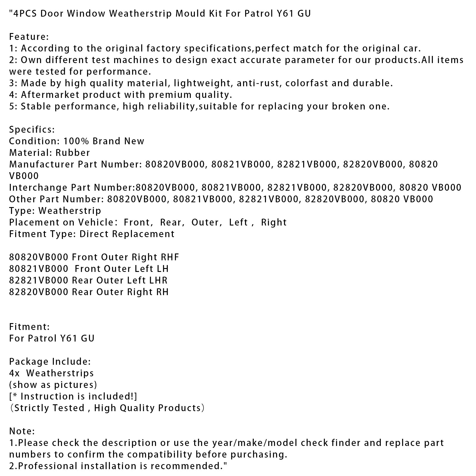 Patrol Y61 GU 4-delige deurraamafdichtingsset